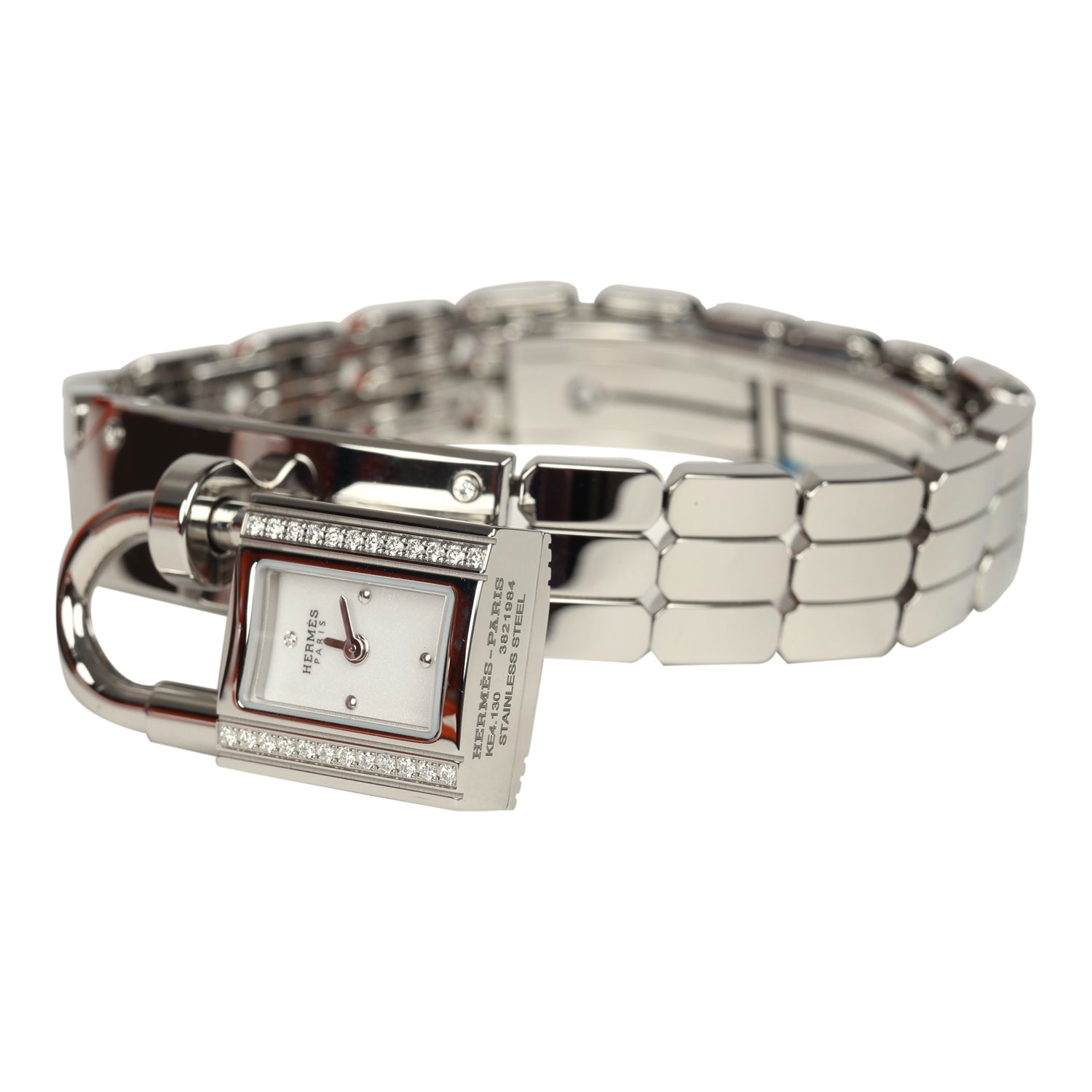 Hermes Kelly Watch Mini Model 16mm Stainless Steel Hardware & White Diamonds