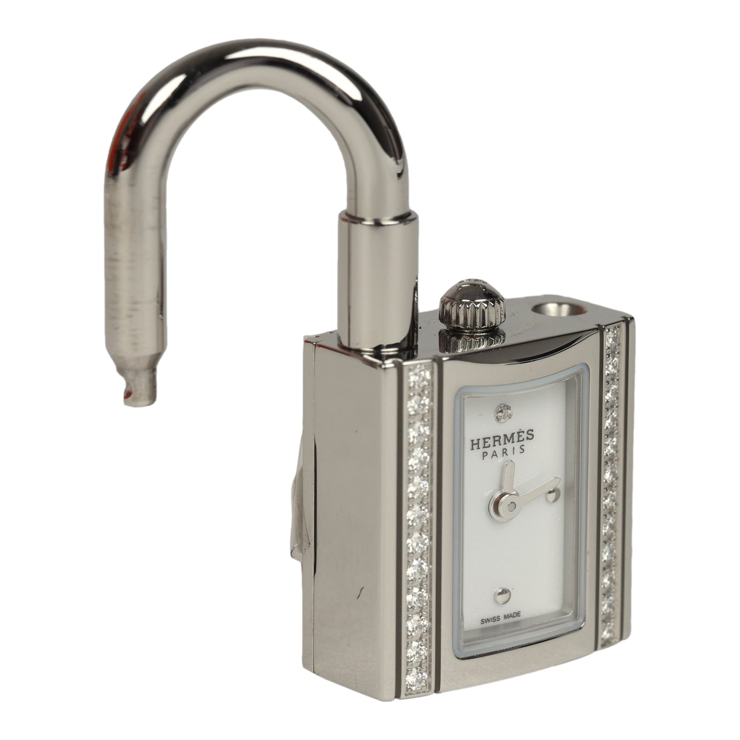 Hermes Kelly Watch Mini Model 16mm Stainless Steel Hardware & White Diamonds