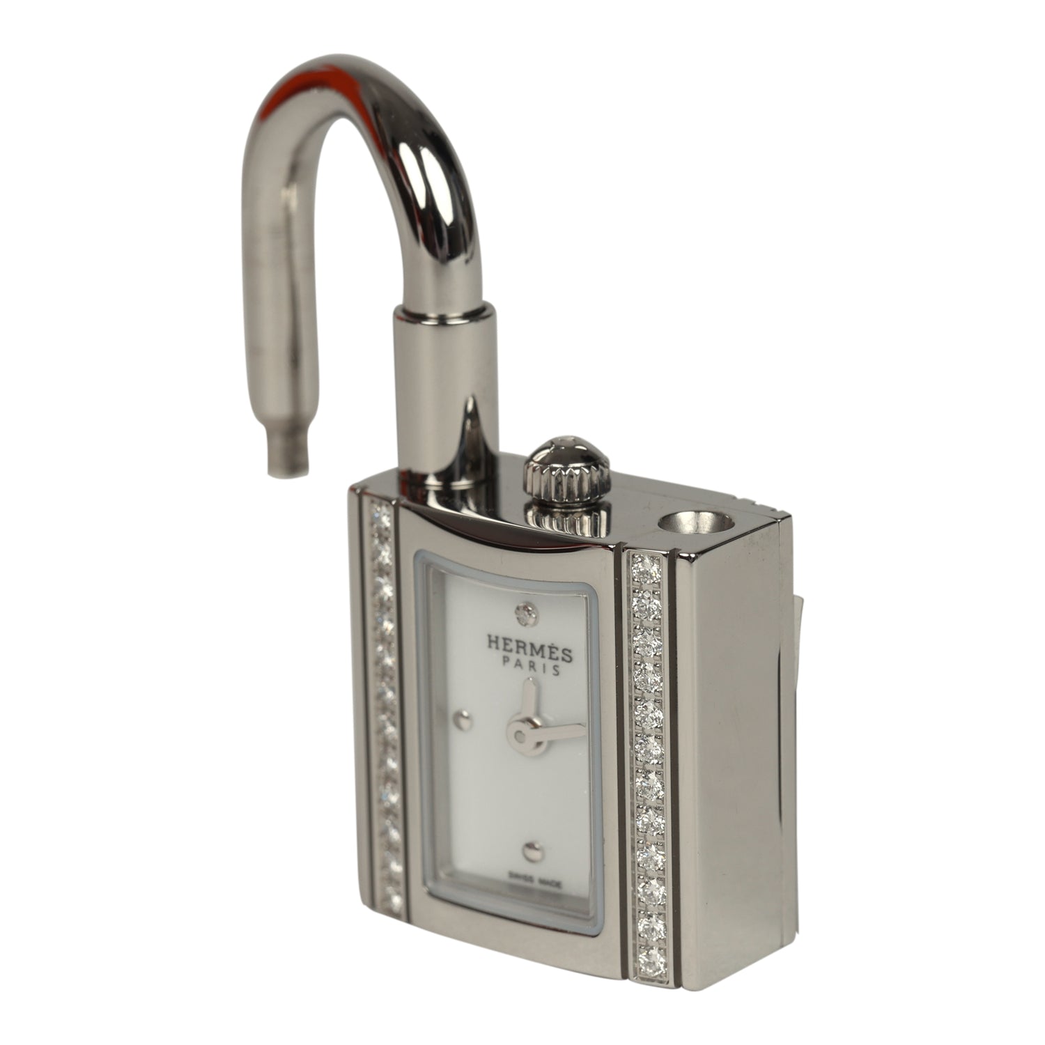 Hermes Kelly Watch Mini Model 16mm Stainless Steel Hardware & White Diamonds