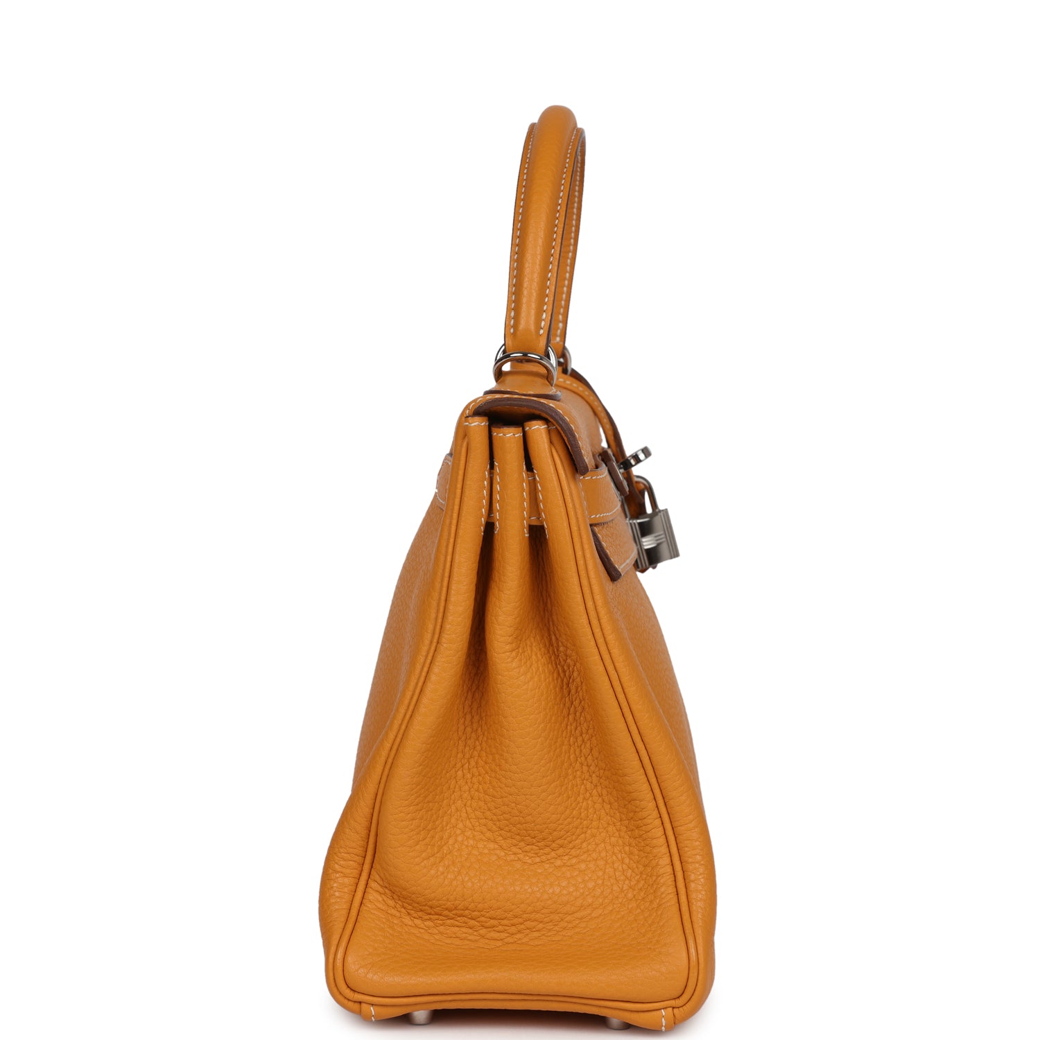 Pre-owned Hermes Kelly Retourne 28 Moutarde Clemence Palladium Hardware
