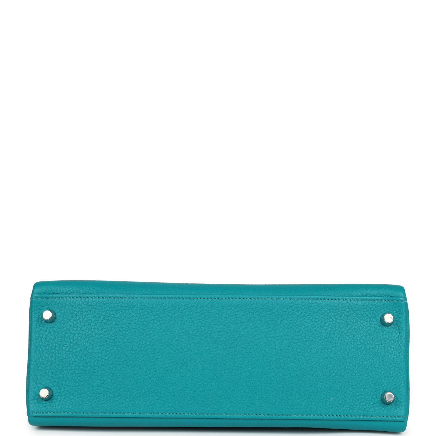 Pre-owned Hermes Kelly Retourne 32 Bleu Paon Clemence Palladium Hardware