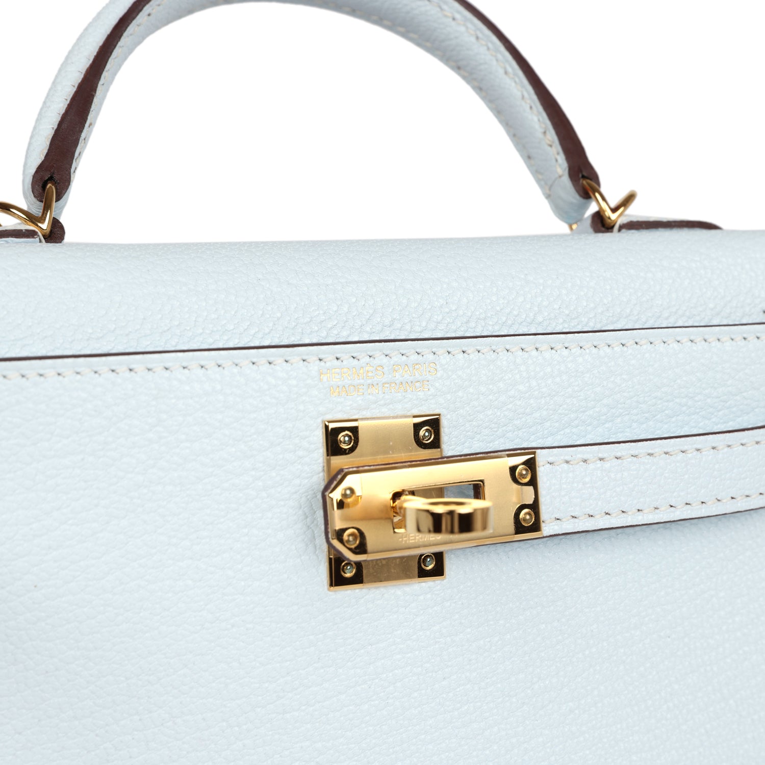 Pre-owned Hermes Kelly Sellier 20 Bleu Brume Chevre Gold Hardware