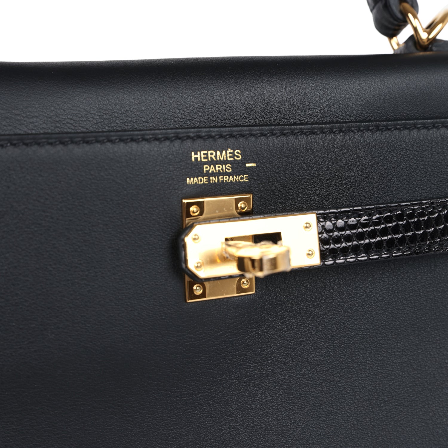 Hermes Kelly Retourne 25 Black Swift and Varanus Niloticus Lizard Touch Gold Hardware