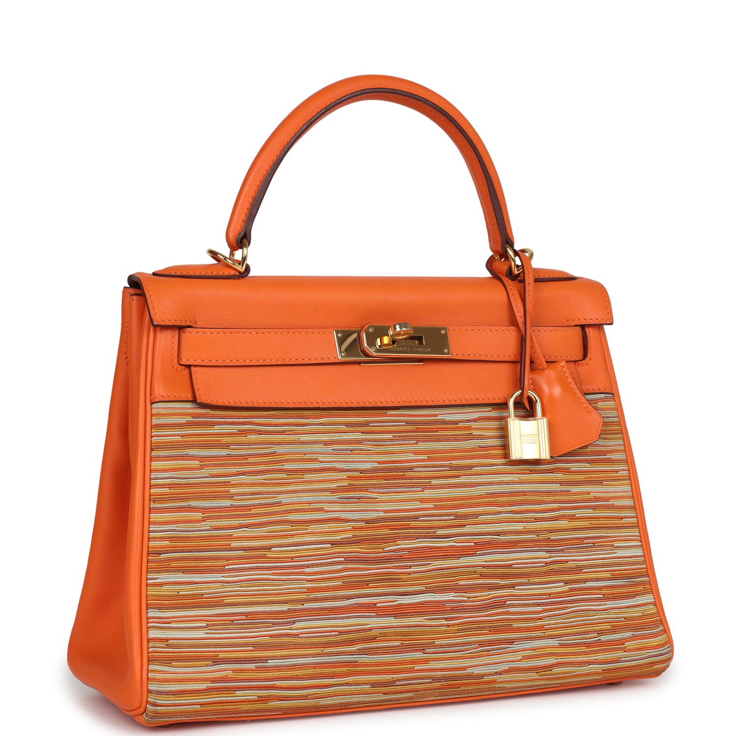 Pre-owned Hermes Kelly Retourne 28 Vibrato Orange Evercalf Gold Hardware