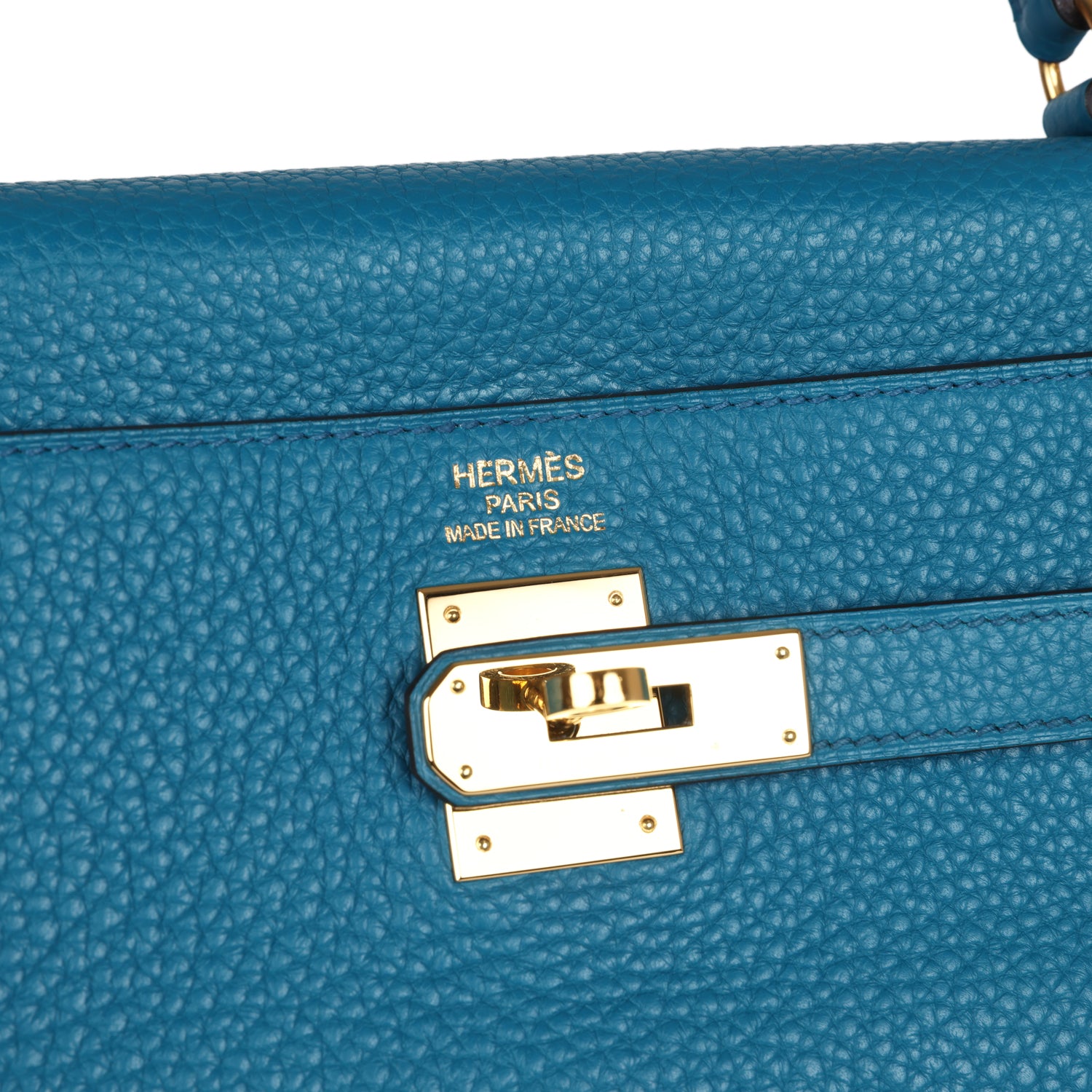 Pre-owned Hermes Kelly Retourne 35 Cobalt Clemence Gold Hardware