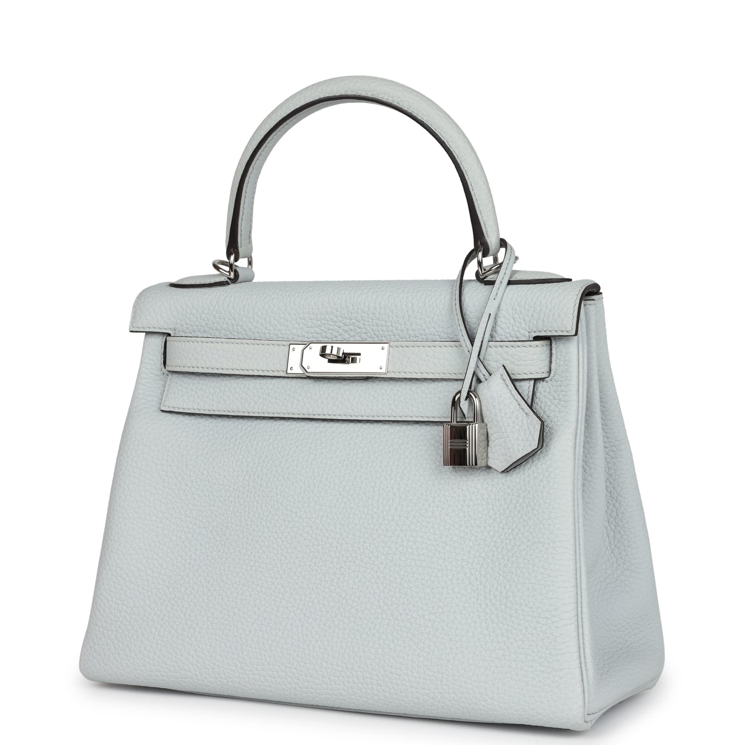 Pre-owned Hermes Kelly Retourne 28 Bleu Pale Clemence Palladium Hardware