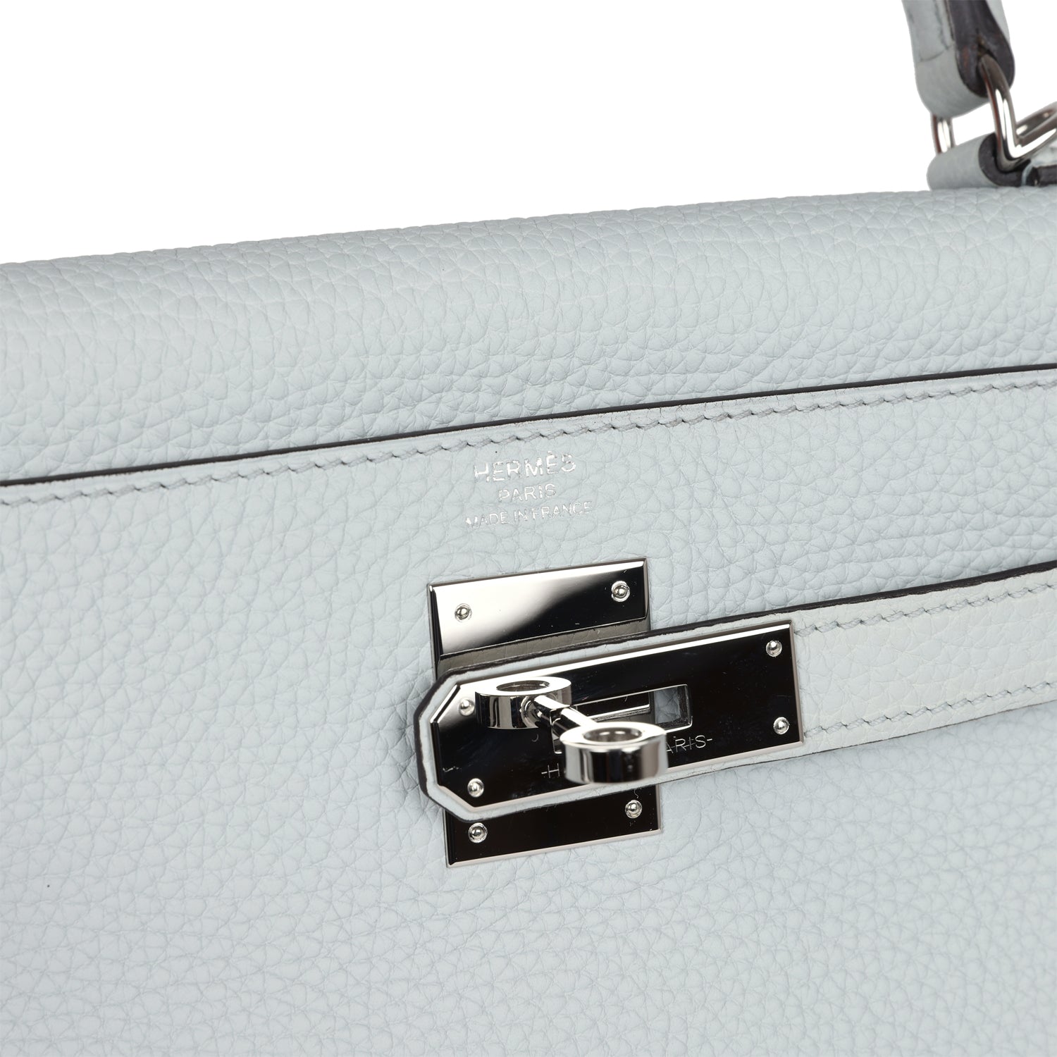 Pre-owned Hermes Kelly Retourne 28 Bleu Pale Clemence Palladium Hardware