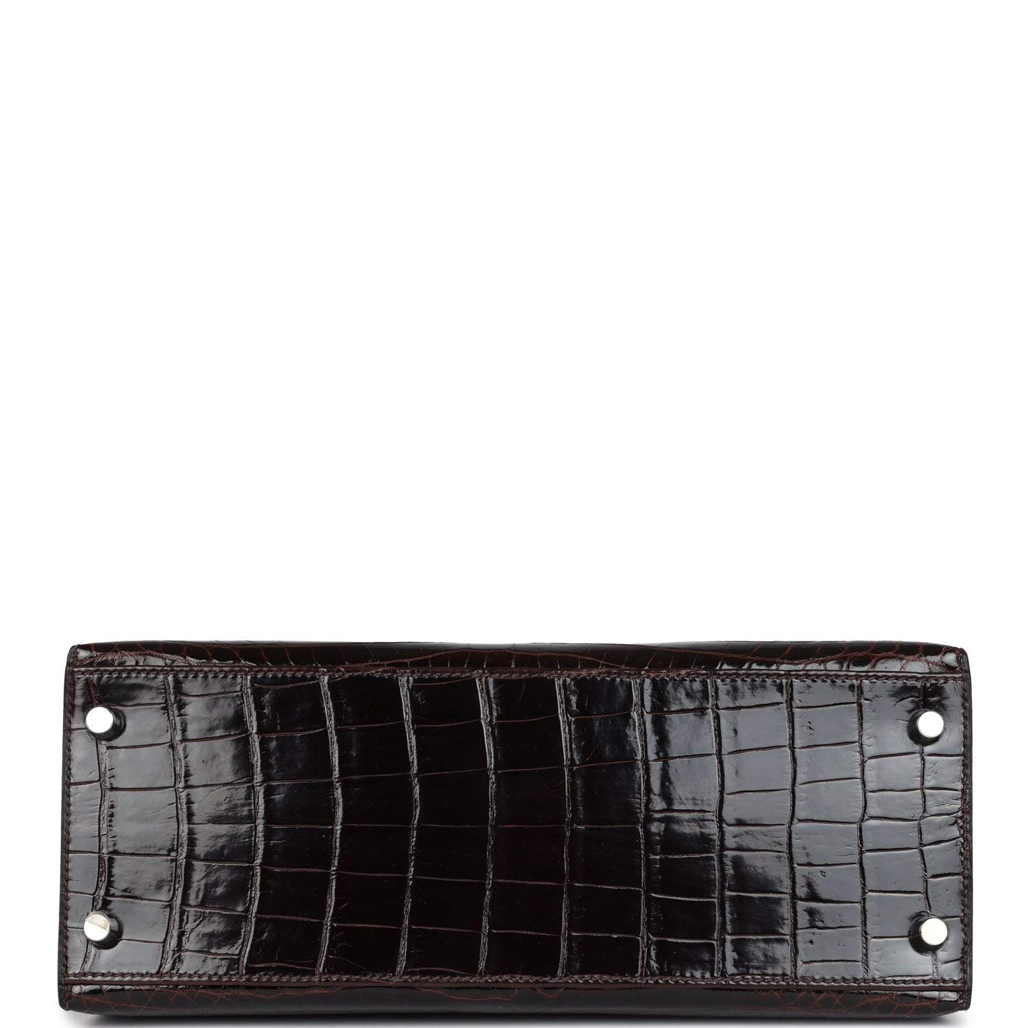 Vintage Hermes Kelly Sellier 28 Cocoan Shiny Niloticus Crocodile Palladium Hardware