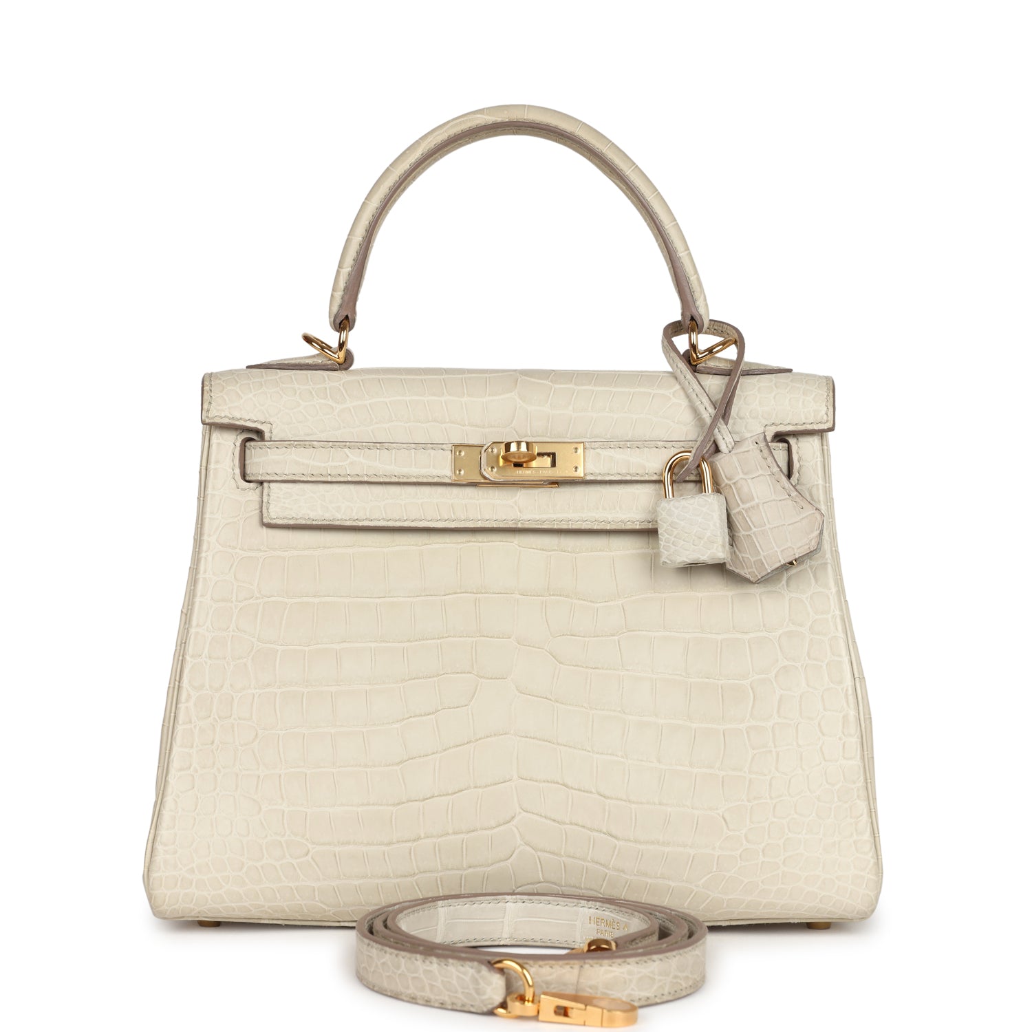 Pre-owned Hermes Kelly Retourne 25 Beton Matte Alligator Gold Hardware