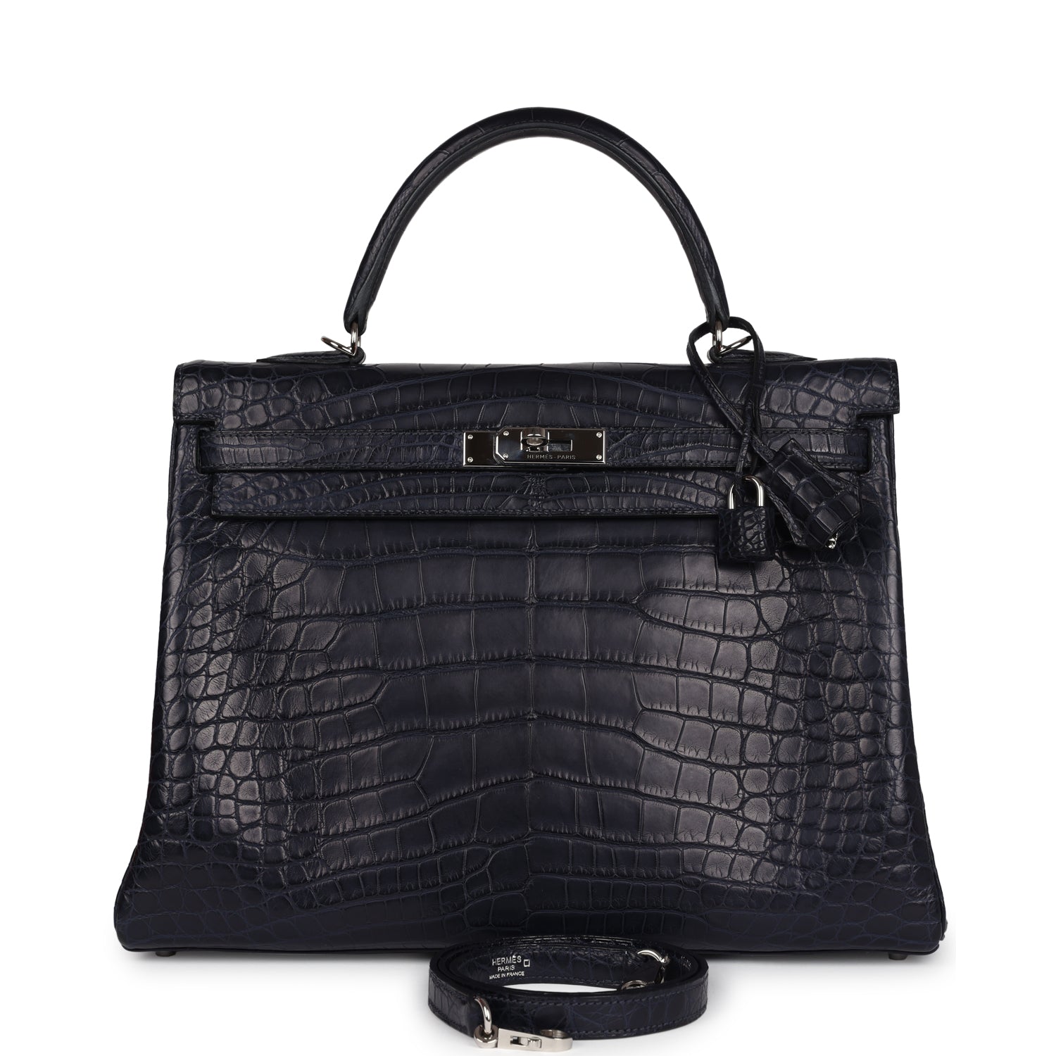 Payment 2 - Pre-owned Hermes Kelly Retourne 35 Bleu Indigo Matte Alligator Palladium Hardware