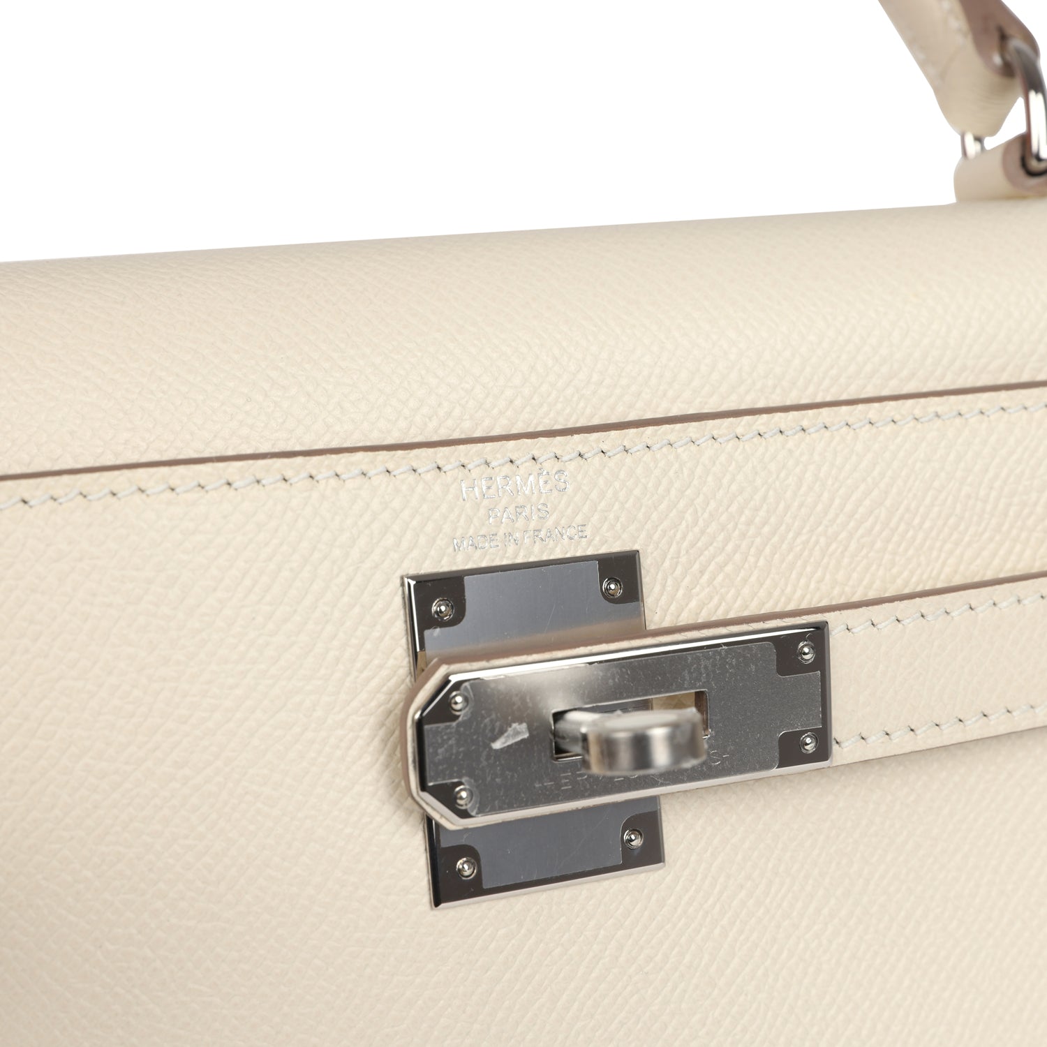 Hermes Kelly Sellier 28 Craie Epsom Palladium Hardware