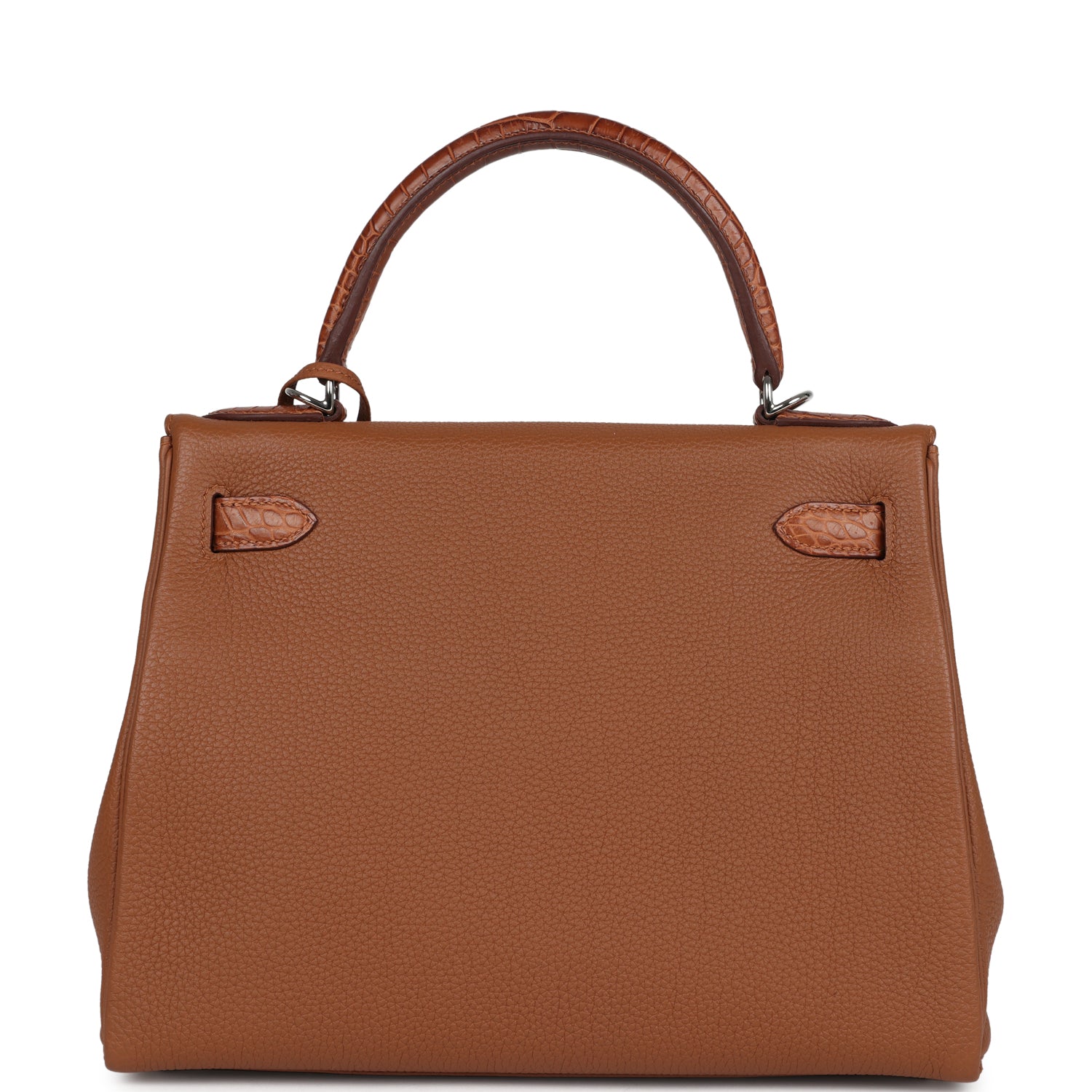 Pre-owned Hermes Kelly Retourne 28 Gold Togo and Matte Prososus Crocodile Touch Palladium Hardware