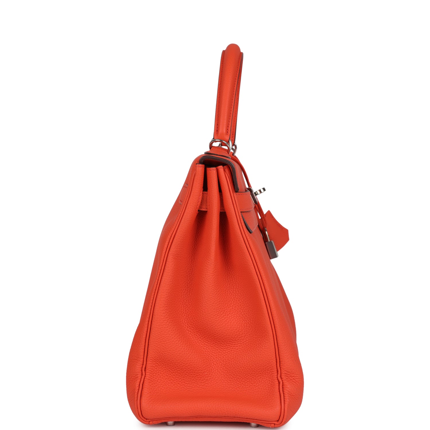 Pre-owned Hermes Kelly Retourne 35 Orange Poppy Togo Palladium Hardware