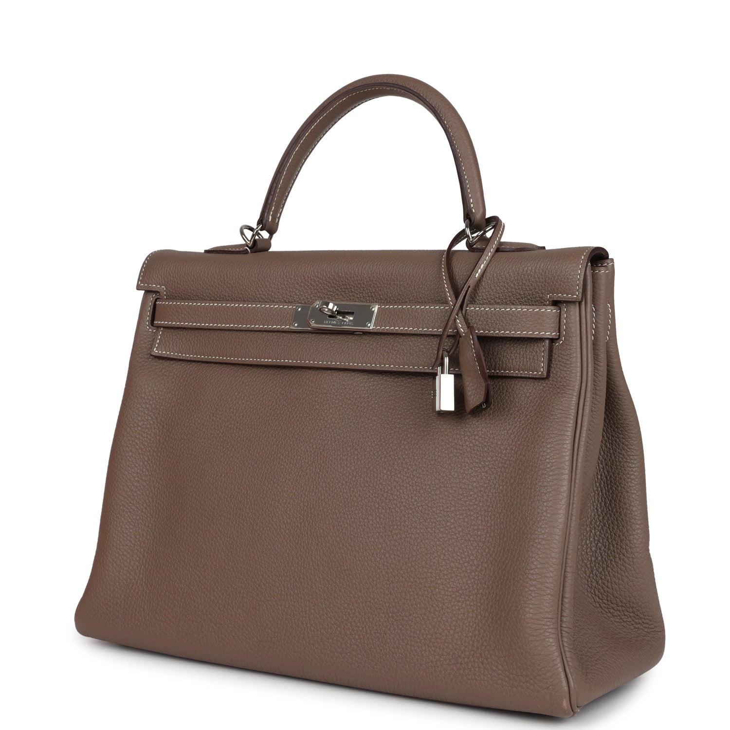 Pre-owned Hermes Kelly Retourne 35 Etoupe Togo Palladium Hardware