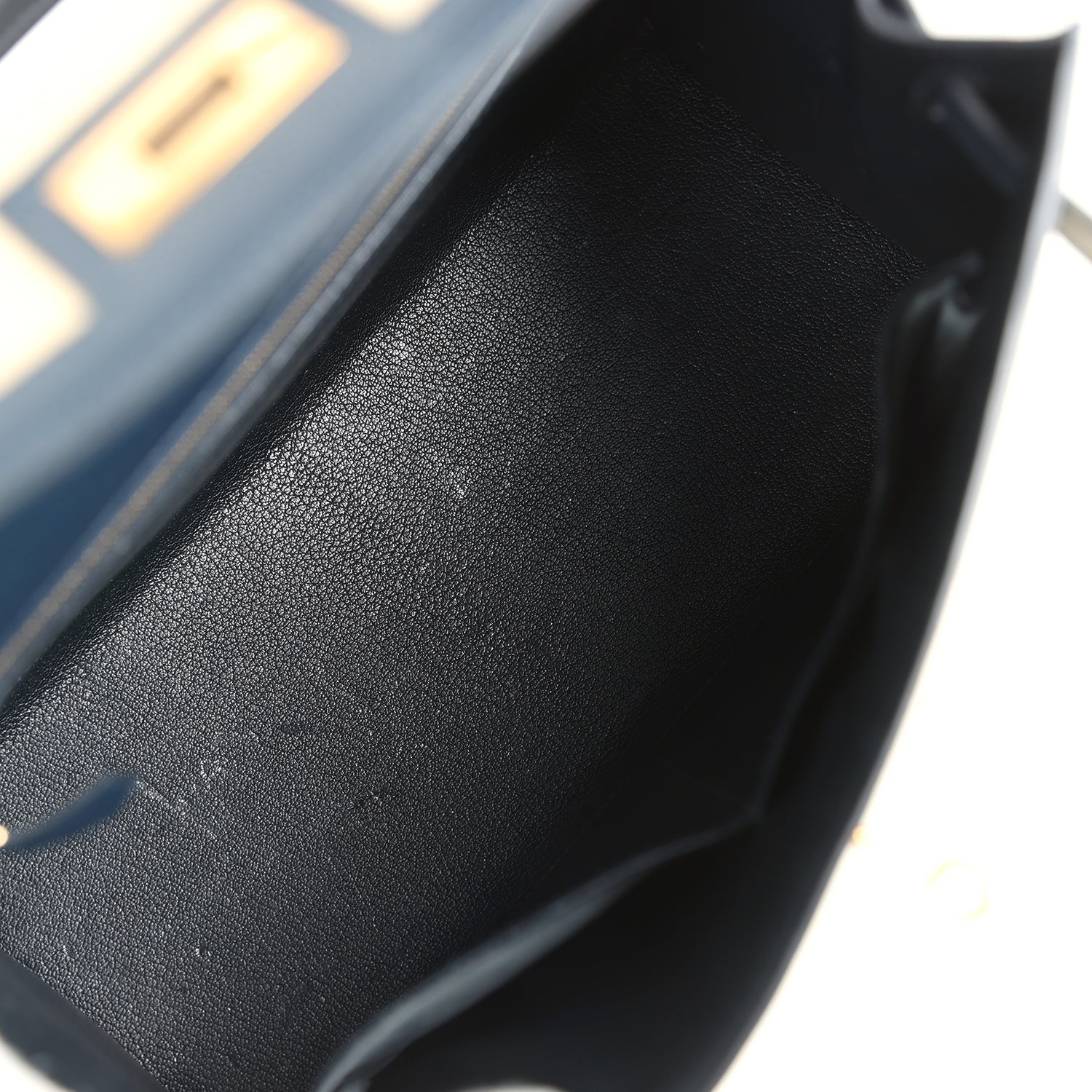 Vintage Hermes Kelly Sellier 28 Bleu Marine Courchevel and Ecru Crinoline Gold Hardware