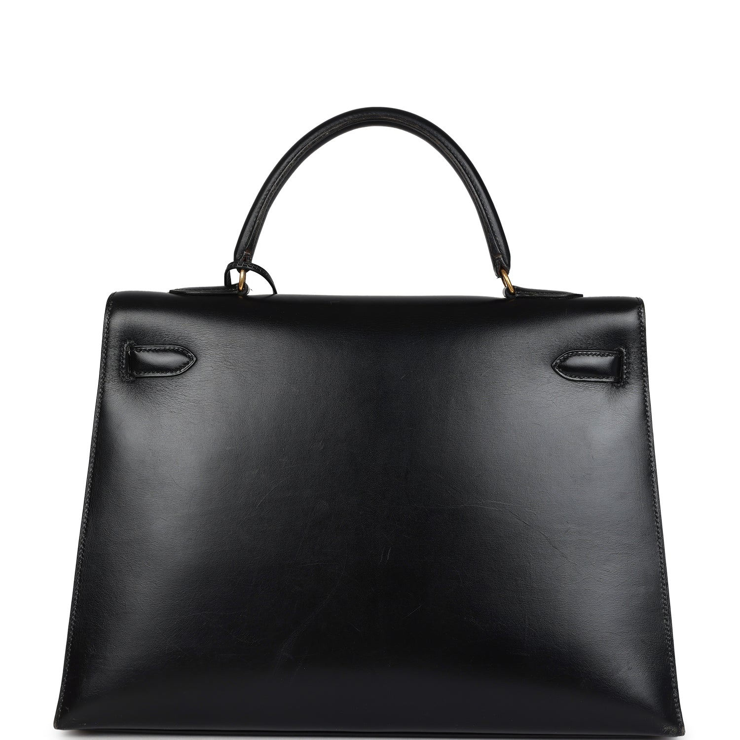 Vintage Hermes Kelly Sellier 35 Black Box Gold Hardware