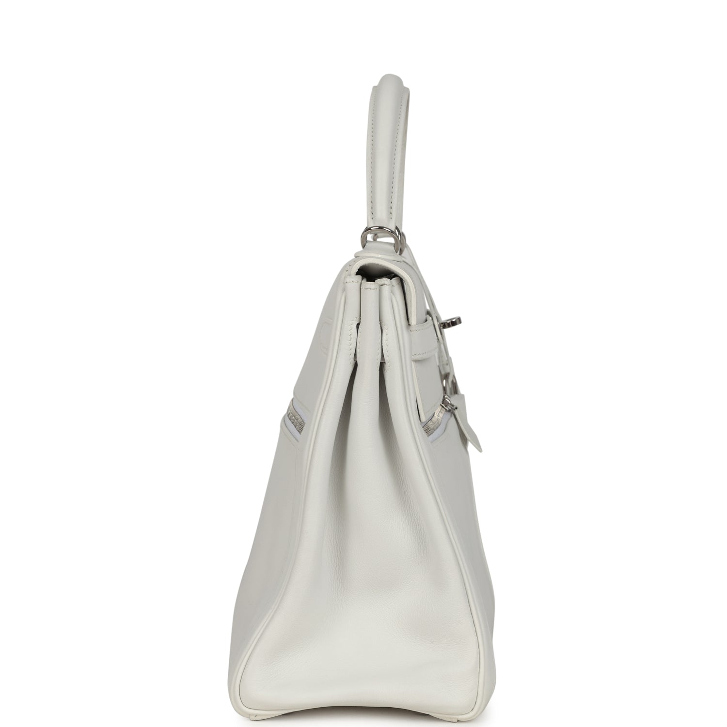Pre-owned Hermes Kelly Lakis 35 White Swift Palladium Hardware