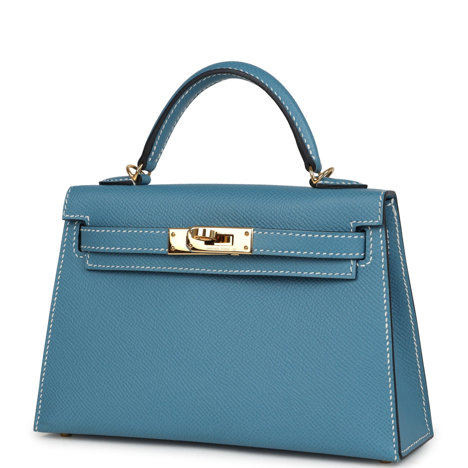Pre-owned Hermes Kelly Sellier 20 Blue Jean Epsom Gold Hardware