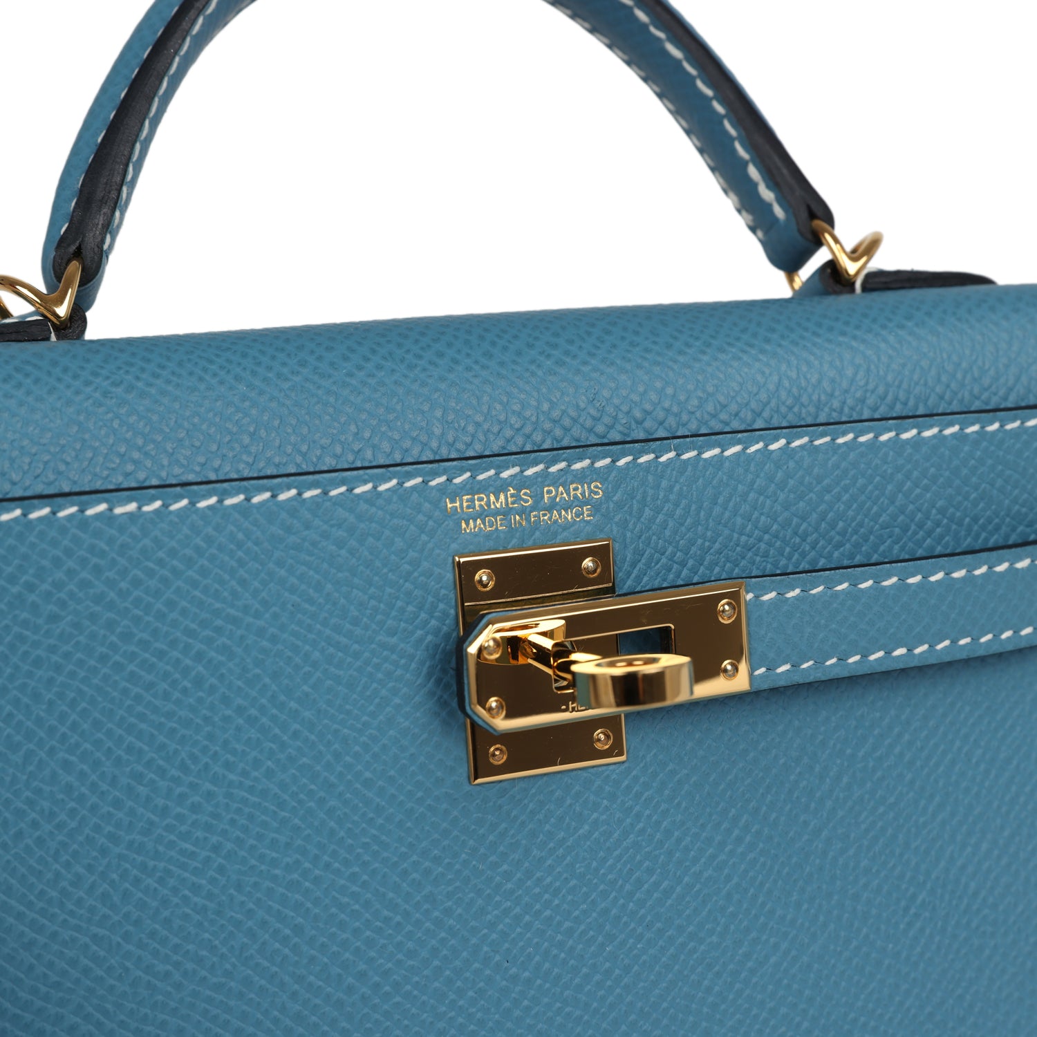 Pre-owned Hermes Kelly Sellier 20 Blue Jean Epsom Gold Hardware