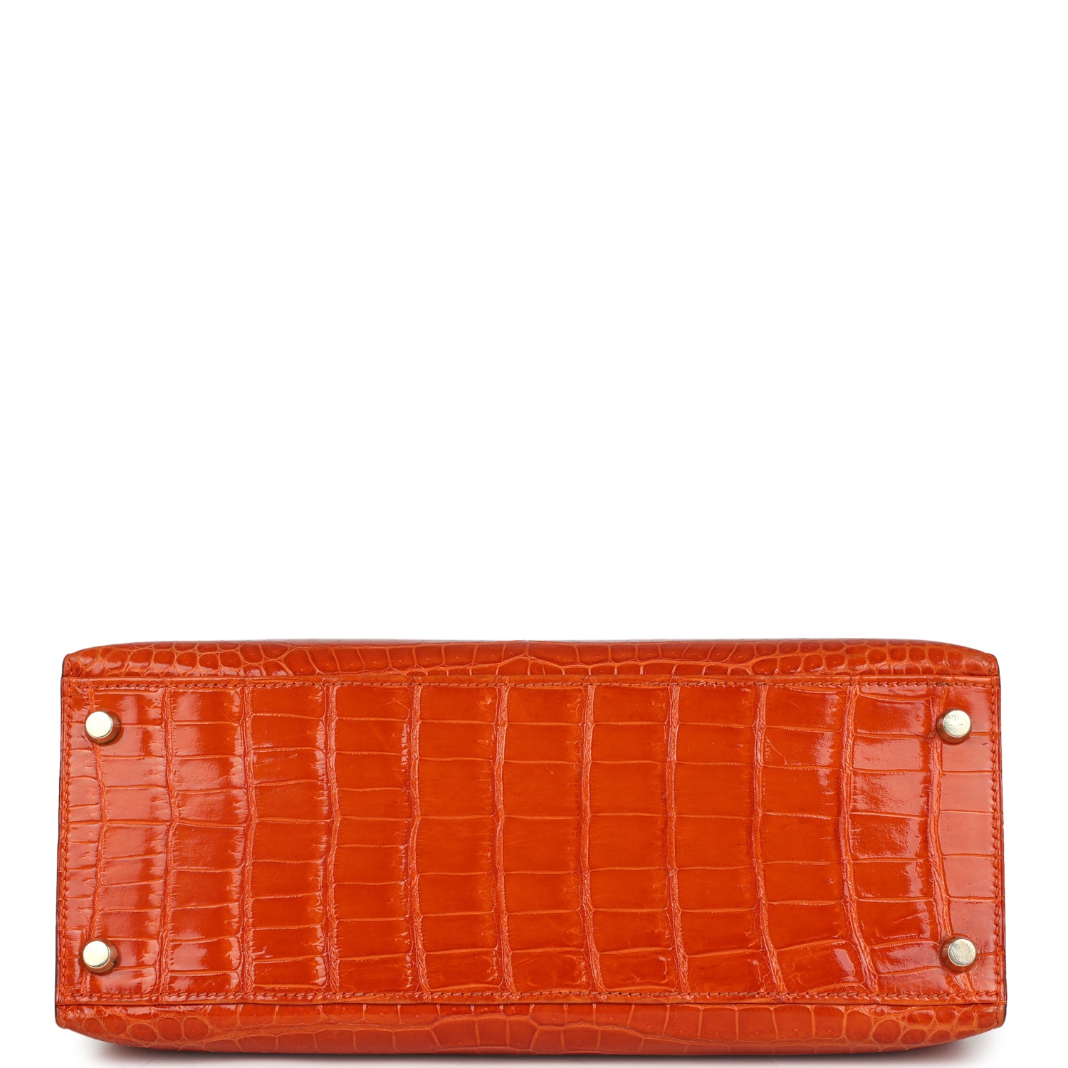 Vintage Hermes Kelly Sellier 28 Orange Shiny Porous Crocodile Gold Hardware