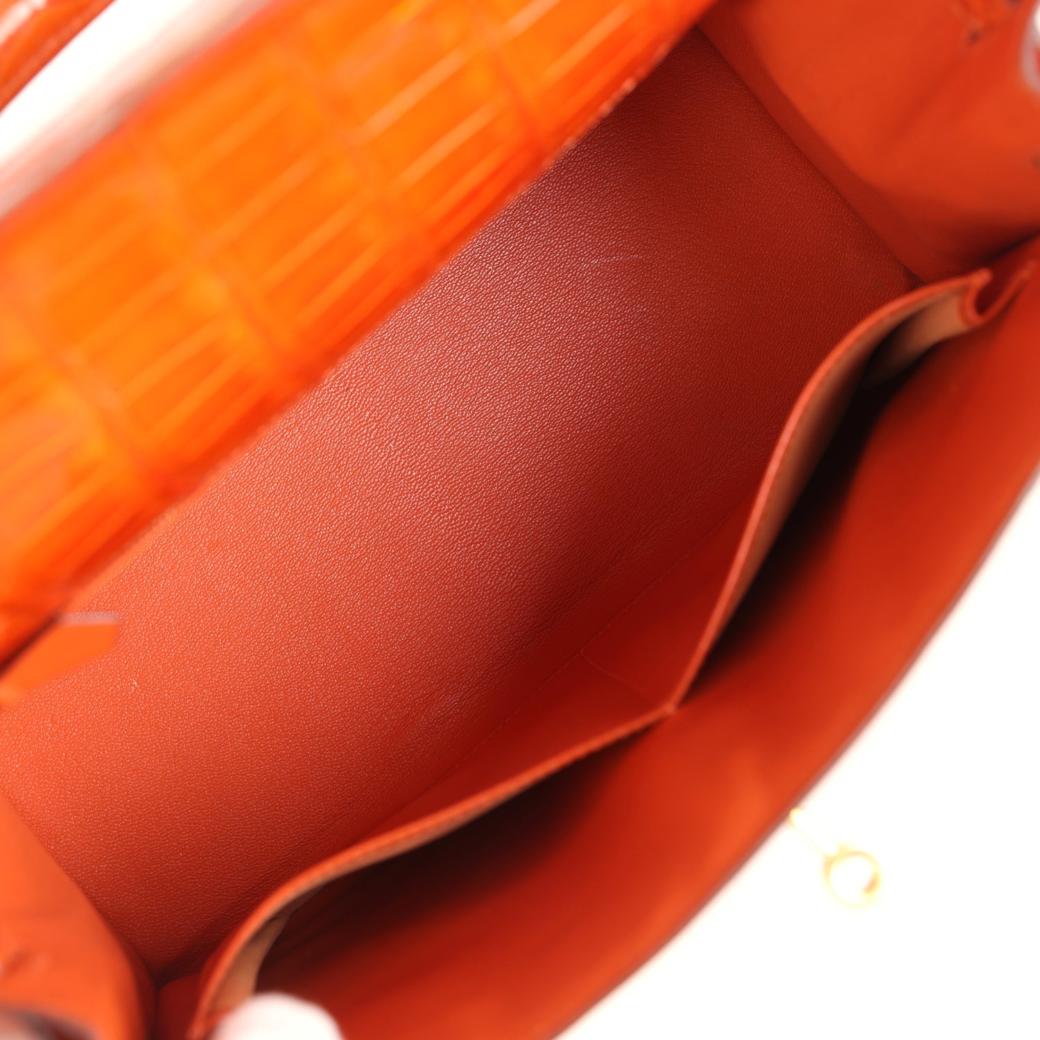 Vintage Hermes Kelly Sellier 28 Orange Shiny Porous Crocodile Gold Hardware