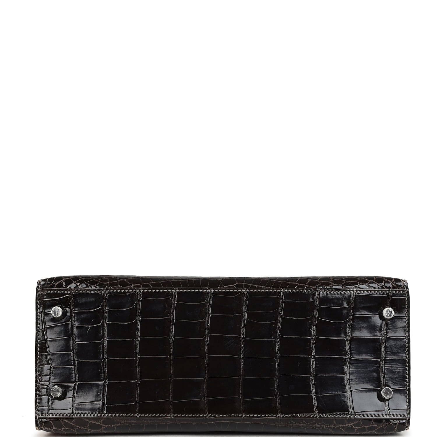 Vintage Hermes Kelly Sellier 28 Gris Fonce Shiny Niloticus Crocodile Palladium Hardware