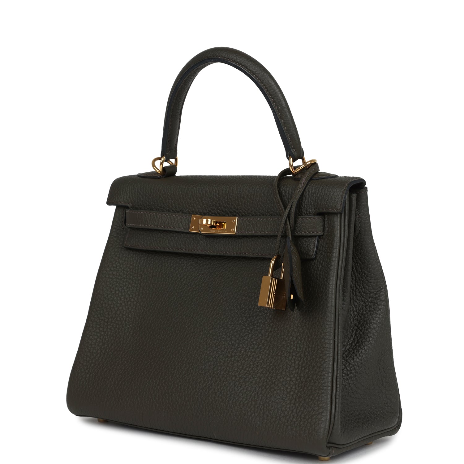 Pre-owned Hermes Kelly Retourne 25 Vert De Gris Togo Gold Hardware