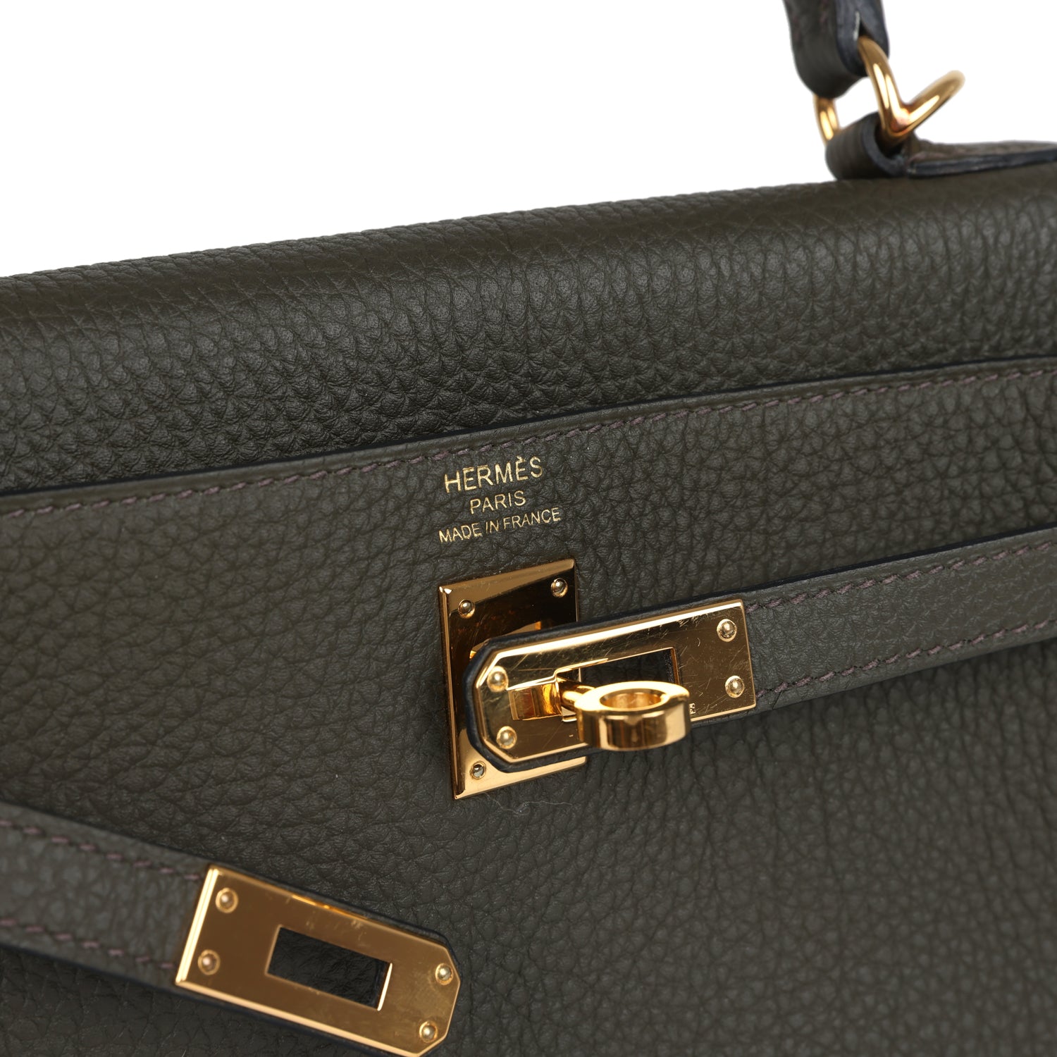 Pre-owned Hermes Kelly Retourne 25 Vert De Gris Togo Gold Hardware