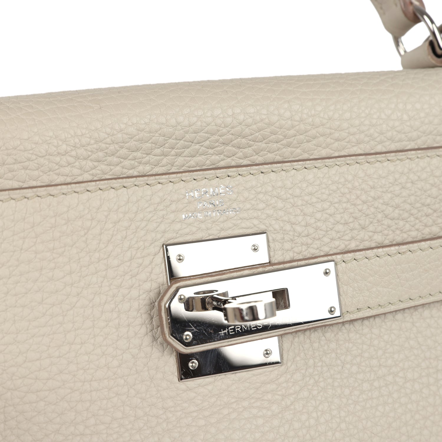 Pre-owned Hermes Kelly Retourne 28 Beton Clemence Palladium Hardware