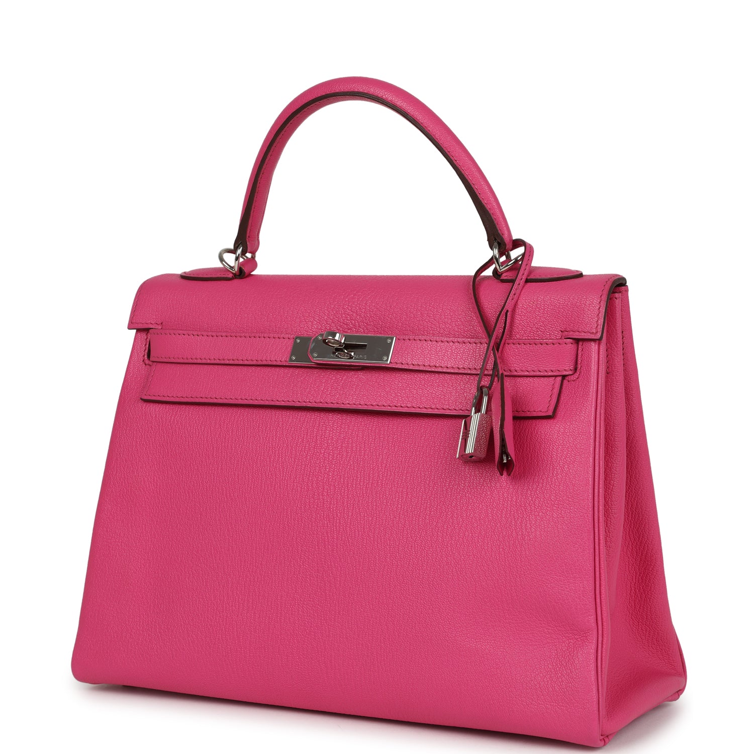Pre-owned Hermes Kelly Retourne 32 Rose Tyrien Chevre Palladium Hardware