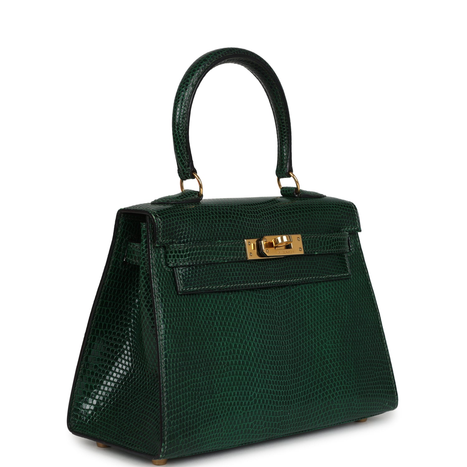 Vintage Hermes Kelly Sellier 20 Vert Fonce Varanus Salvator Lizard Gold Hardware