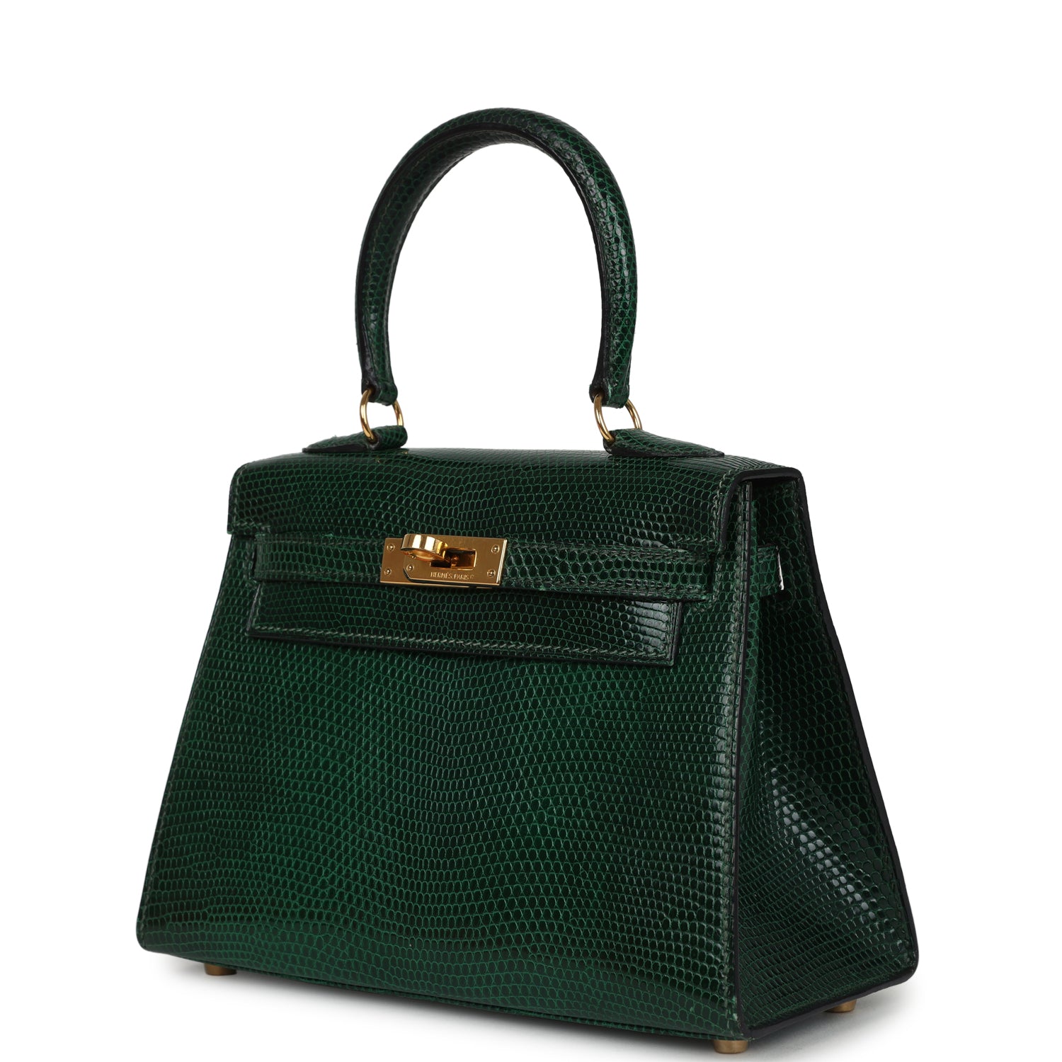 Vintage Hermes Kelly Sellier 20 Vert Fonce Varanus Salvator Lizard Gold Hardware