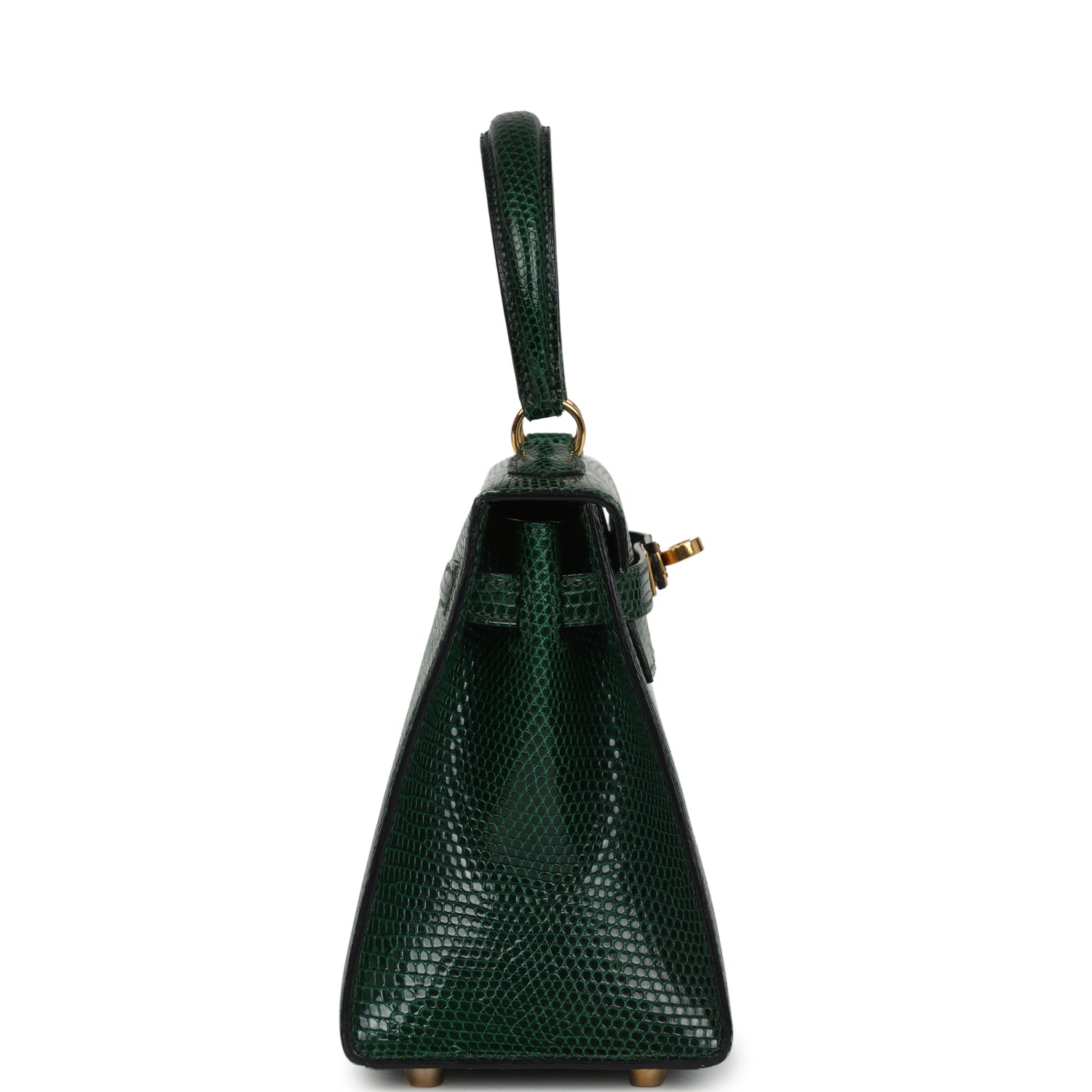 Vintage Hermes Kelly Sellier 20 Vert Fonce Varanus Salvator Lizard Gold Hardware