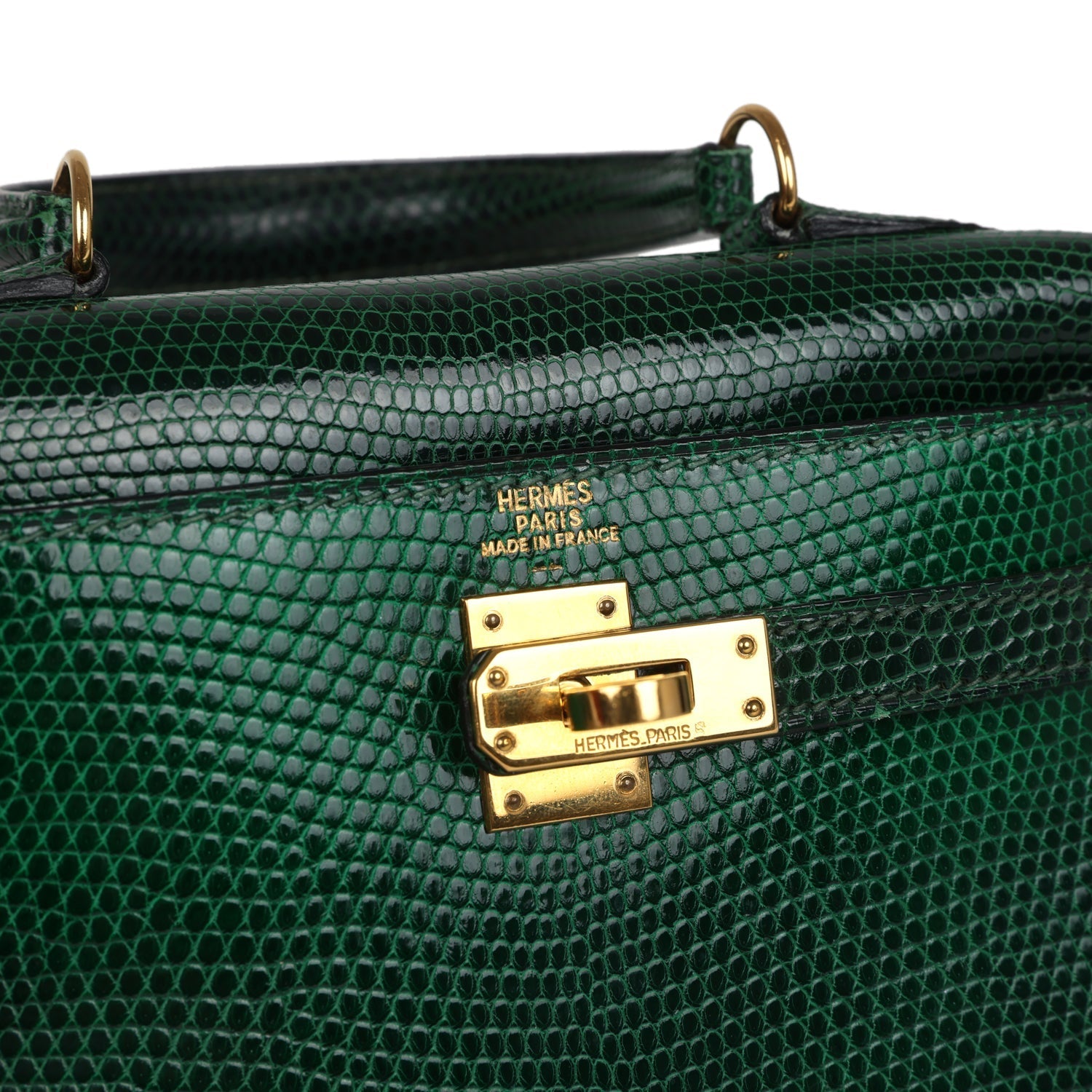 Vintage Hermes Kelly Sellier 20 Vert Fonce Varanus Salvator Lizard Gold Hardware