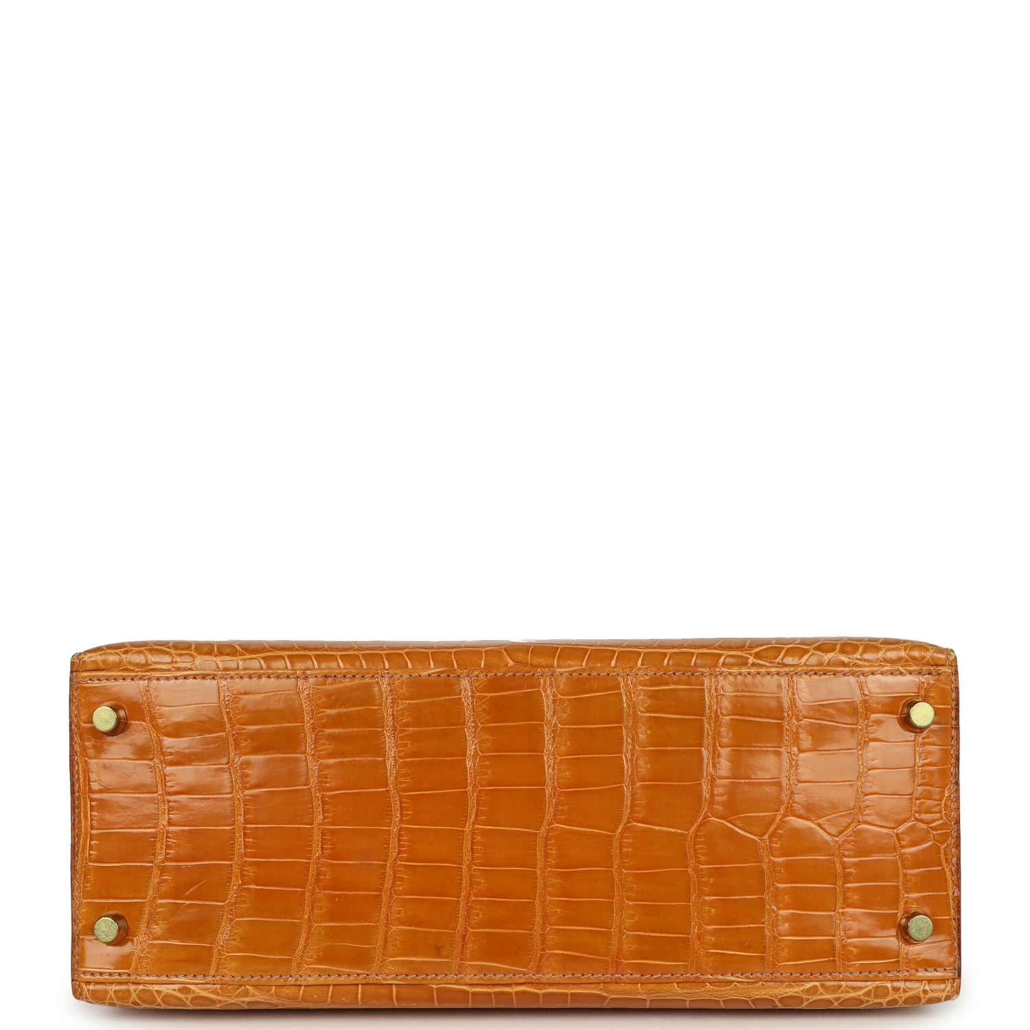 Vintage Hermes Kelly Sellier 28 Saffron Porosus Crocodile Gold Hardware