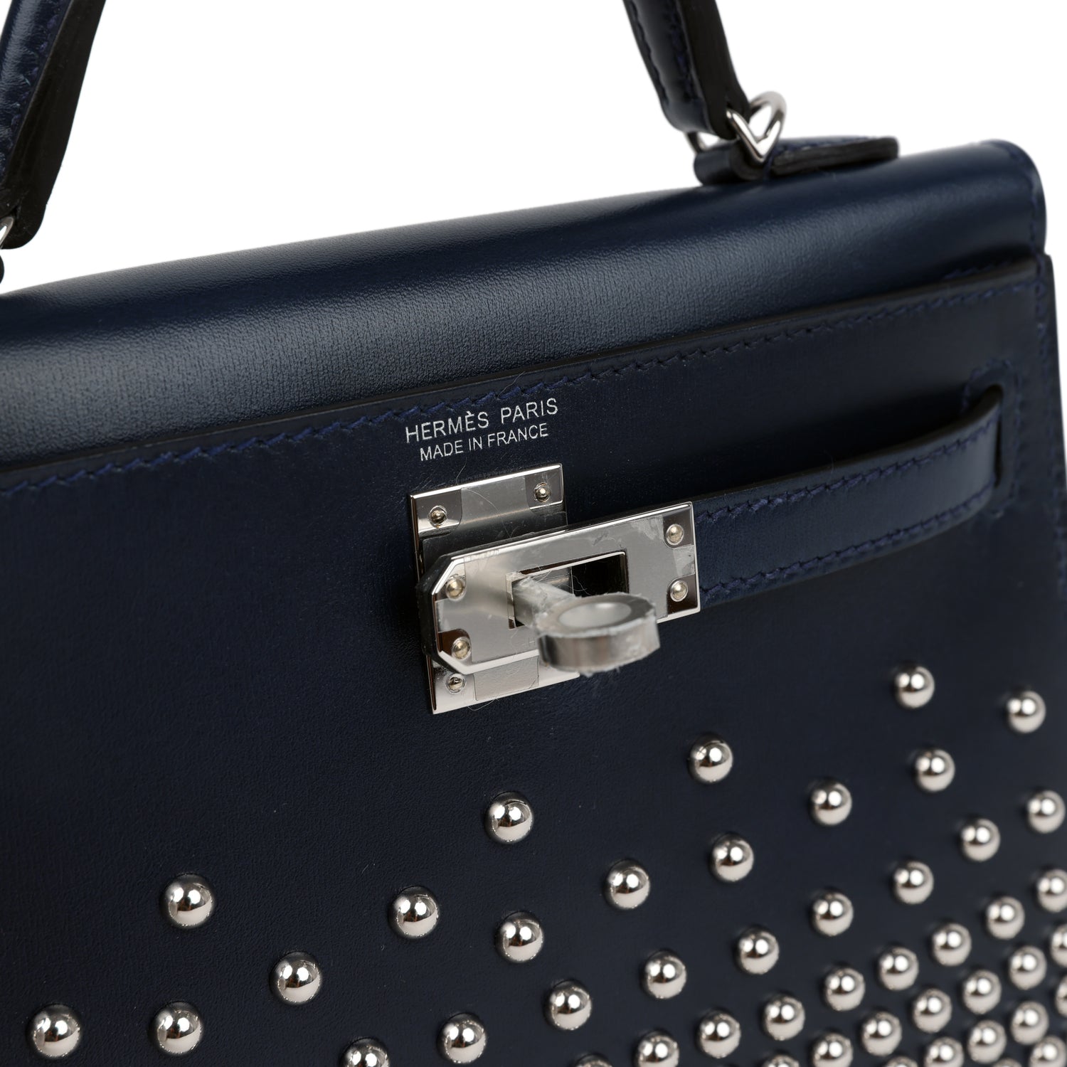 Hermes Kelly Sellier 20 Clouté Bleu Abysse Box Palladium Hardware