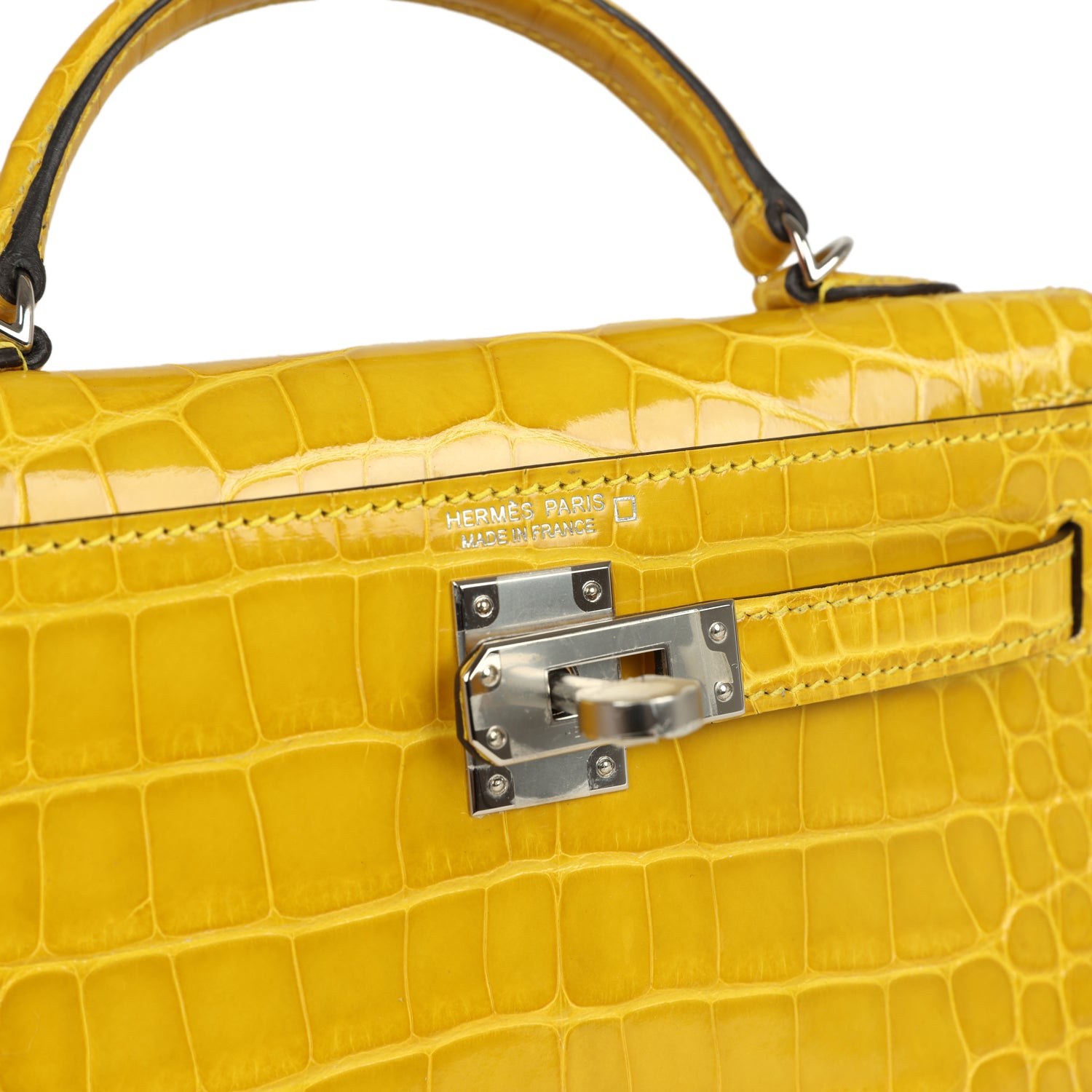 Pre-owned Hermes Kelly Sellier 20 Mimosa Shiny Alligator Palladium Hardware