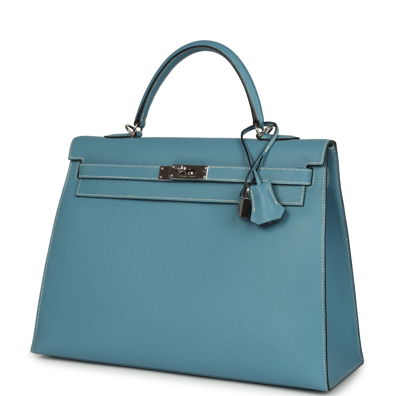 Vintage Hermes Kelly Sellier 35 Blue Jean Epsom Palladium Hardware
