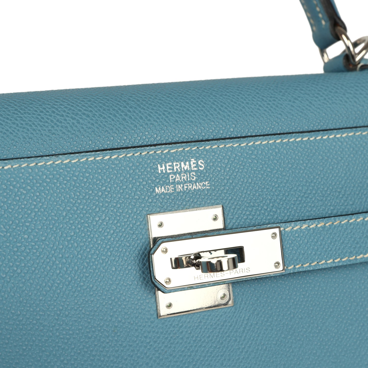Vintage Hermes Kelly Sellier 35 Blue Jean Epsom Palladium Hardware