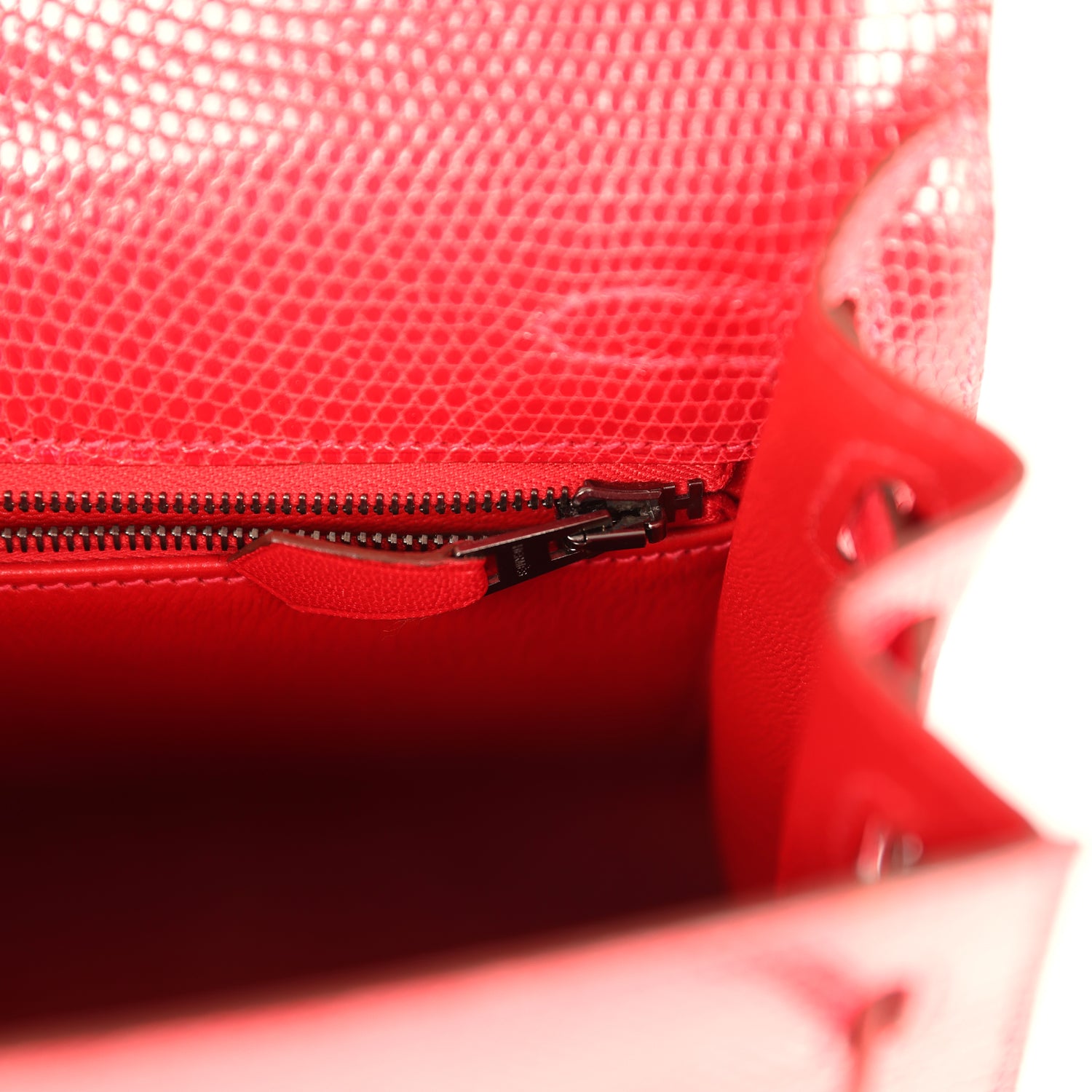 Vintage Hermes Kelly Sellier 25 Rouge Moyen Varanus Niloticus Lizard Ruthenium Hardware