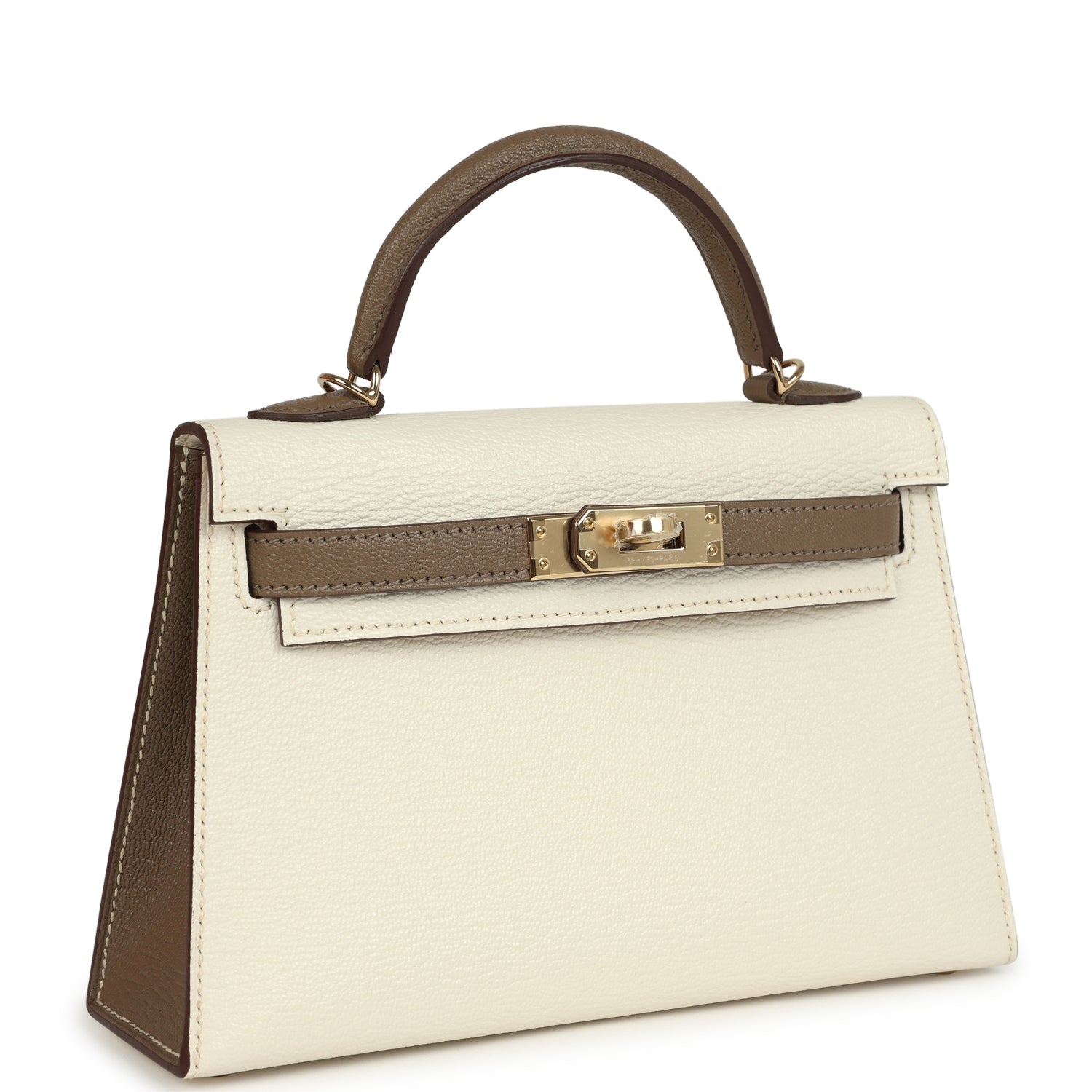Hermes Special Order (HSS) Kelly Sellier 20 Nata and Etoupe Chevre Mysore Permabrass Hardware