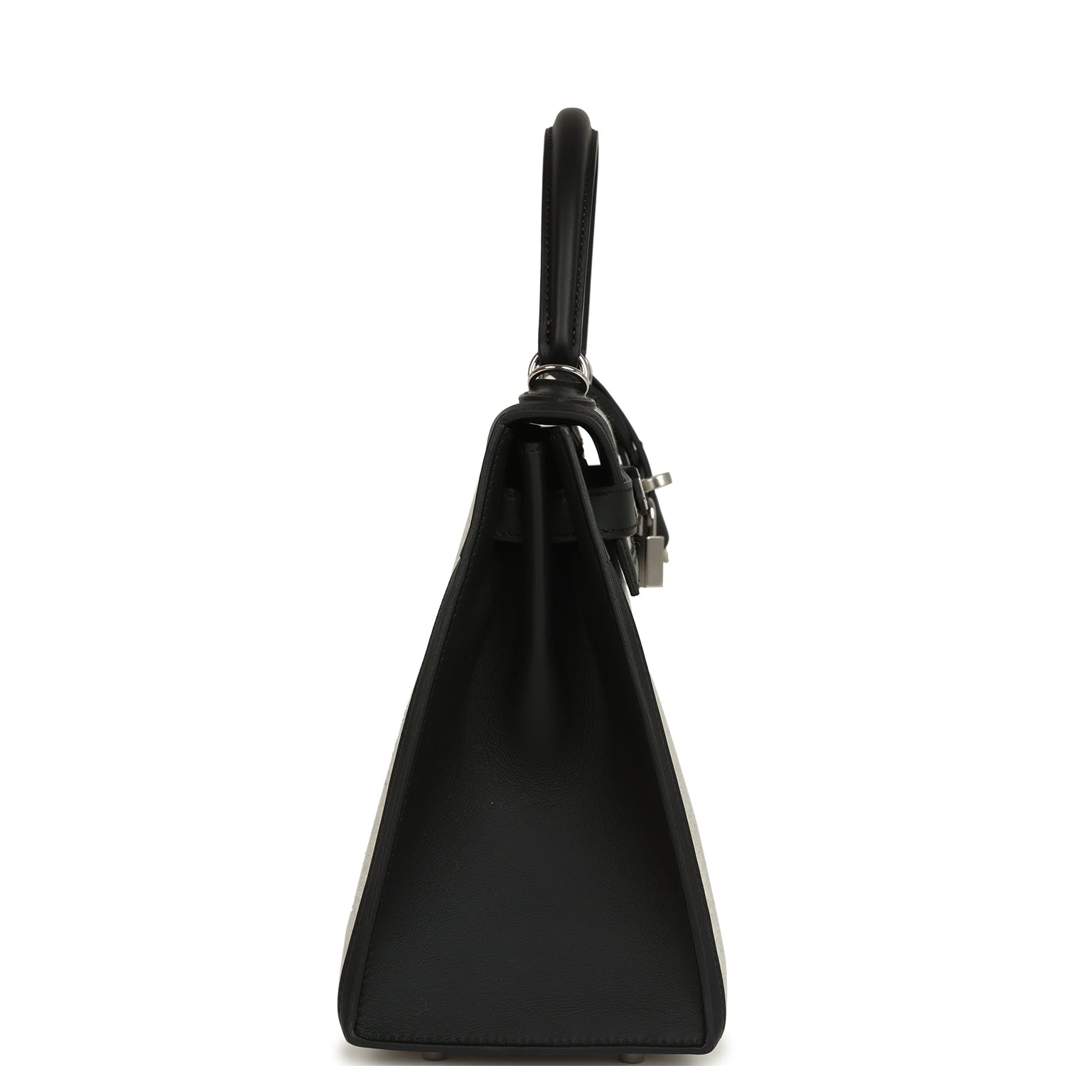 Hermes Kelly Sellier 28 Black Swift and Ecru-Black Toile H Canvas Palladium Hardware