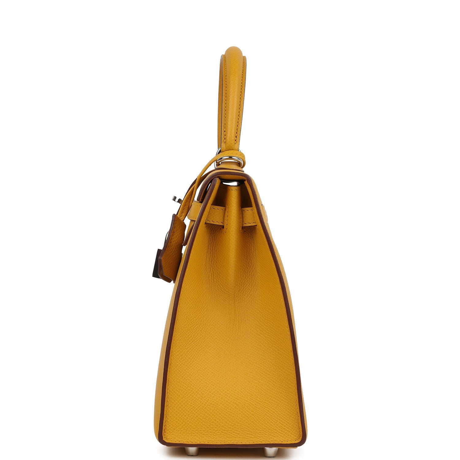 Pre-owned Hermes Kelly Sellier 25 Jaune Ambre Epsom Palladium Hardware