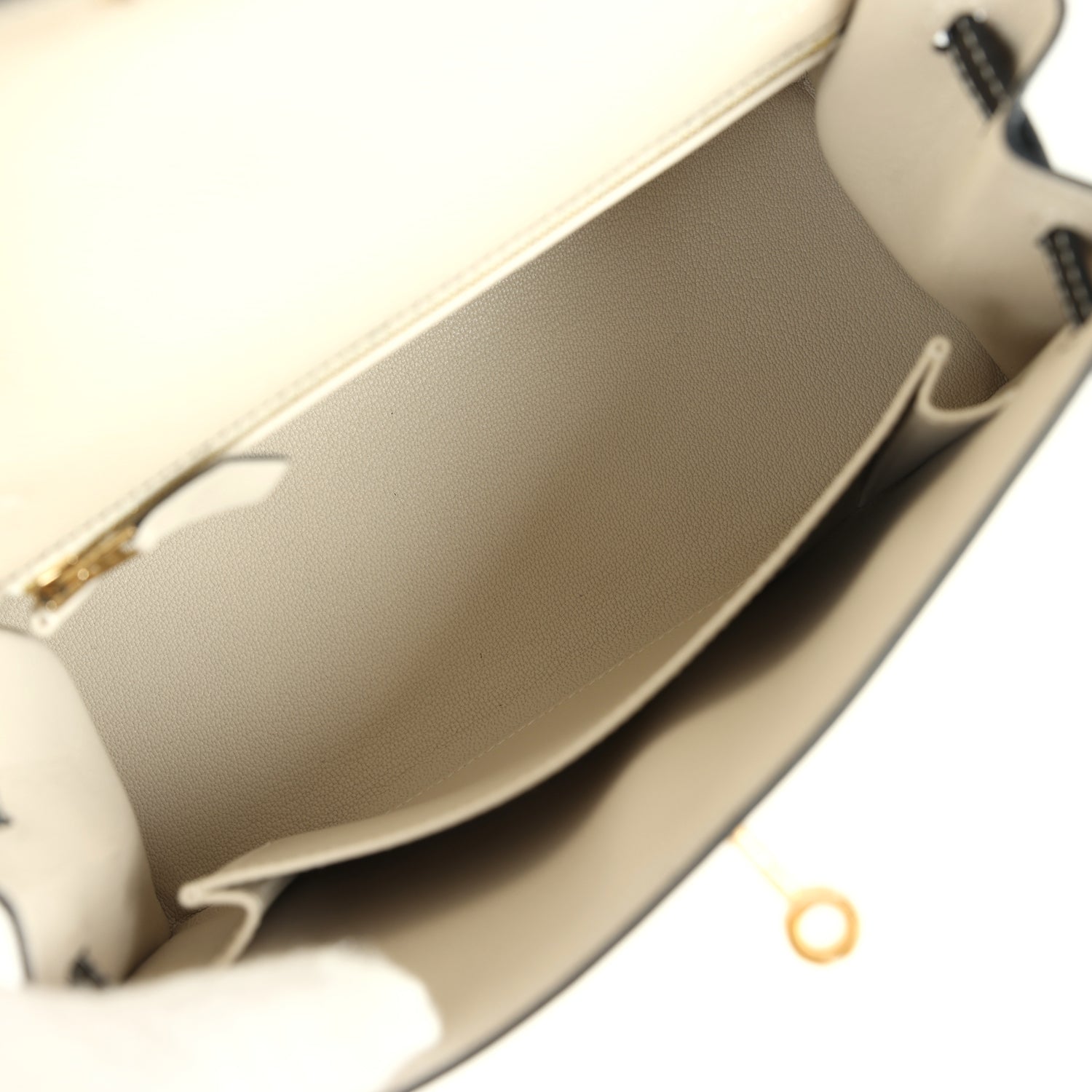 Hermes Special Order (HSS) Kelly Sellier 25 Craie and Black Epsom Brushed Gold Hardware