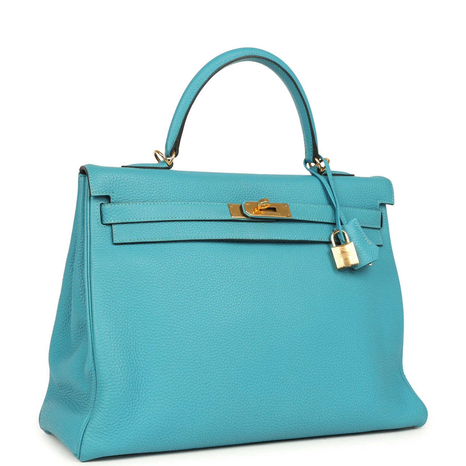 Pre-owned Hermes Kelly Retourne 35 Turquoise Togo Gold Hardware