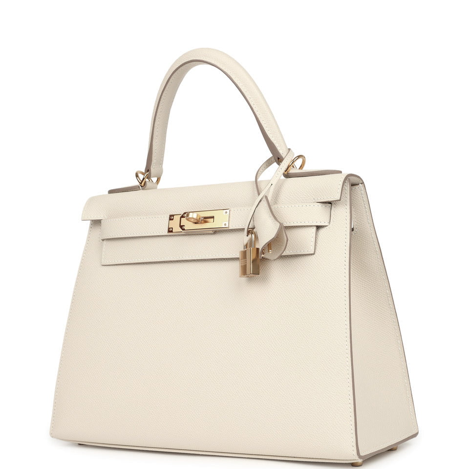 Pre-owned Hermes Kelly Sellier 28 Craie Epsom Gold Hardware