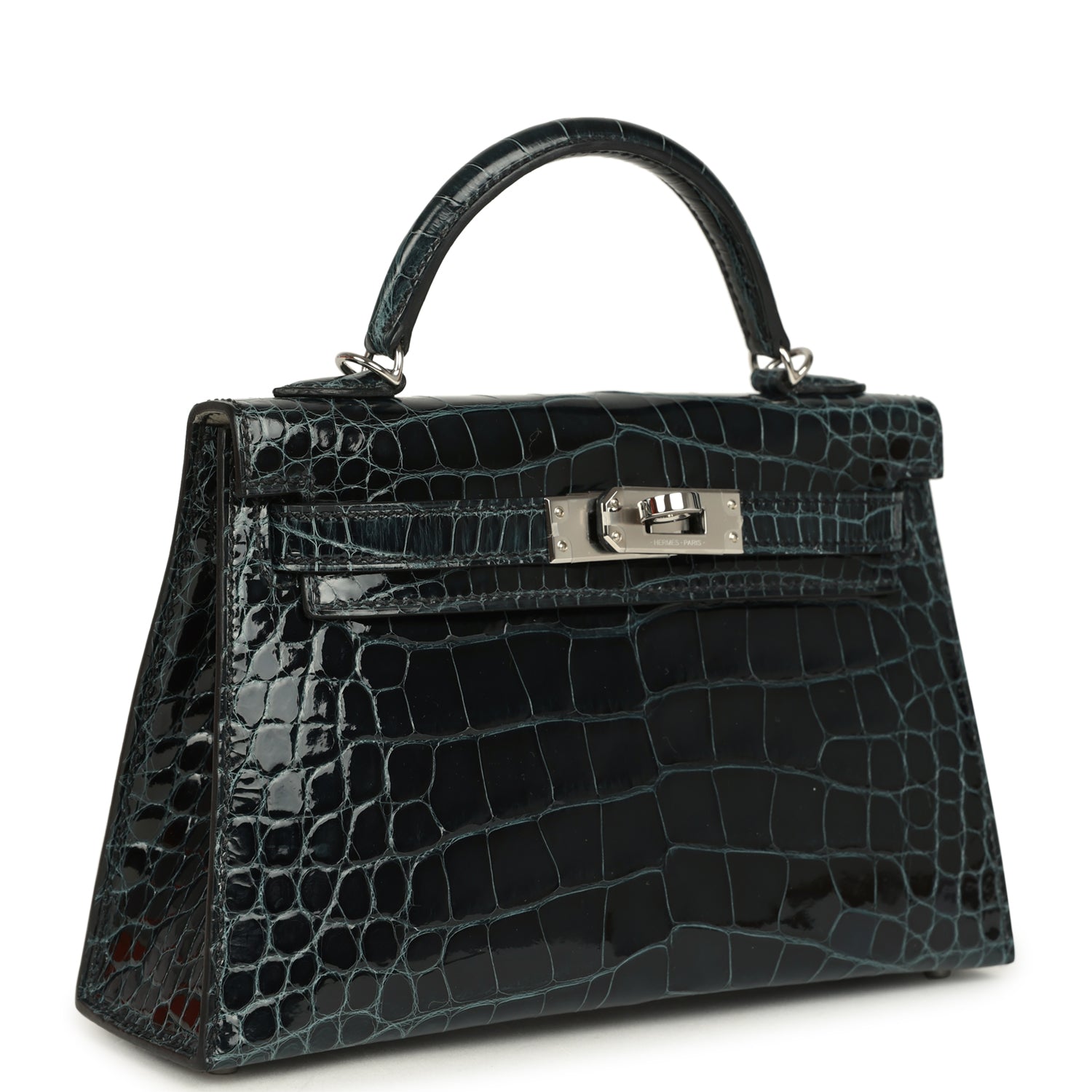 Pre-owned Hermes Special Order (HSS) Kelly Sellier 20 Vert Rousseau Verso Shiny Alligator Mississippiensis Palladium Hardware
