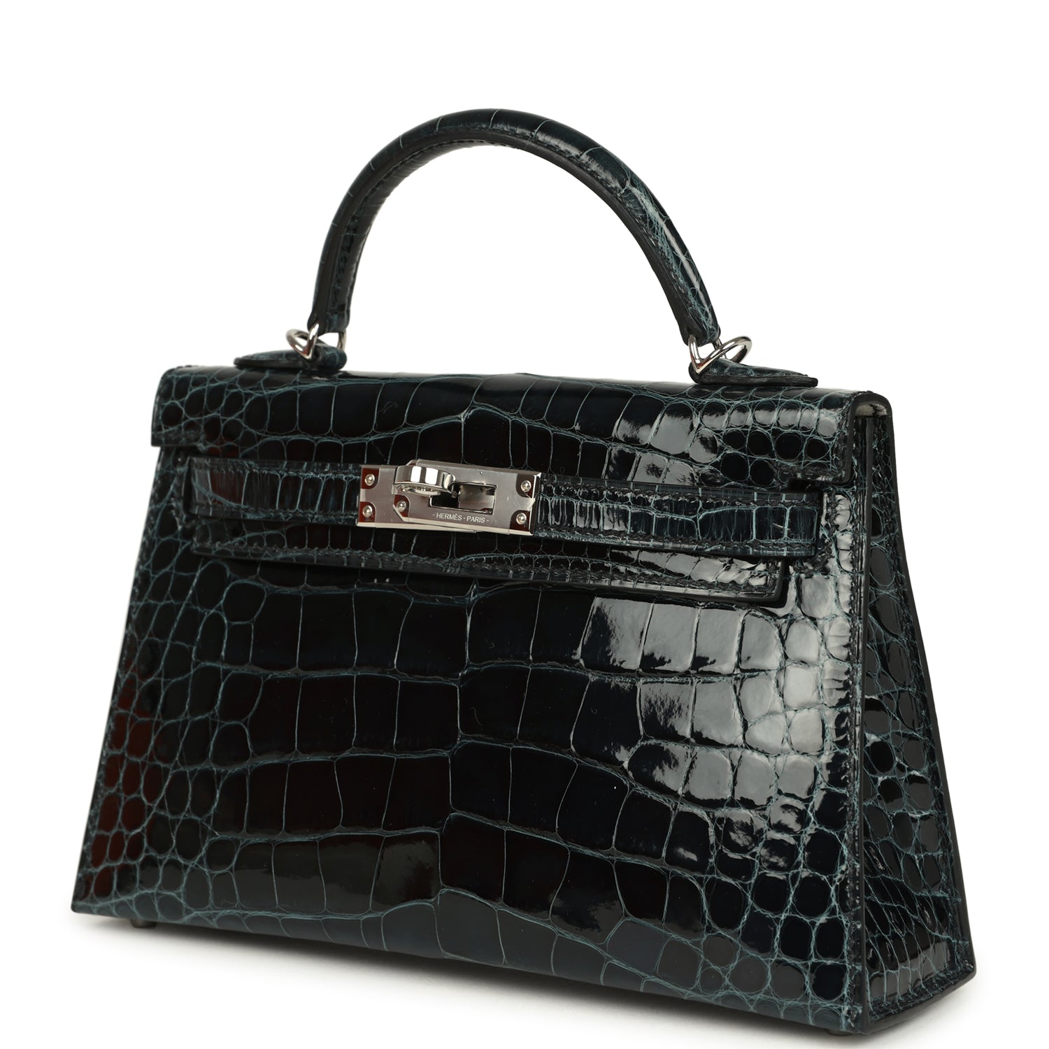 Pre-owned Hermes Special Order (HSS) Kelly Sellier 20 Vert Rousseau Verso Shiny Alligator Mississippiensis Palladium Hardware