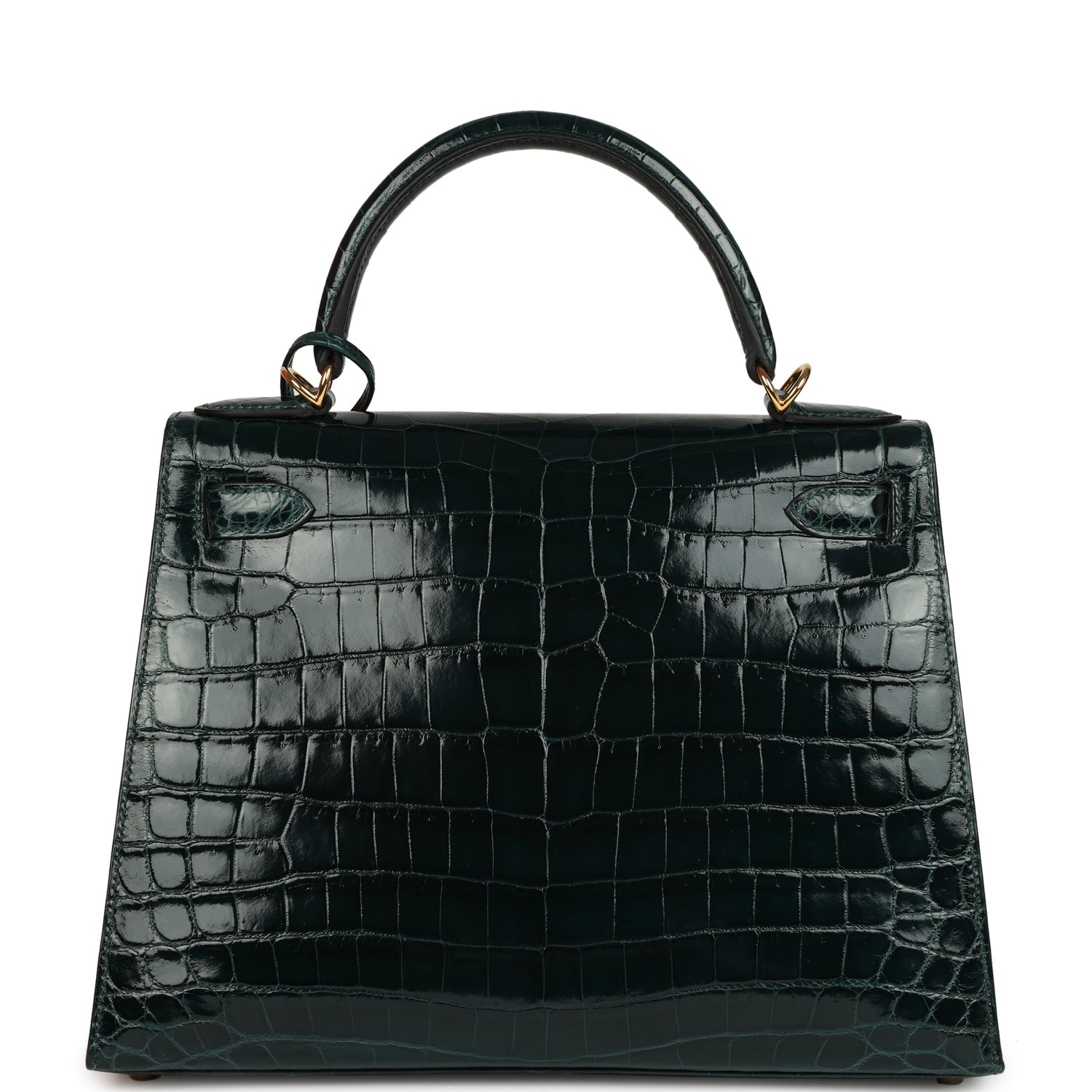 Pre-owned Hermes Kelly Sellier 28 Vert Cypres Shiny Niloticus Crocodile Gold Hardware