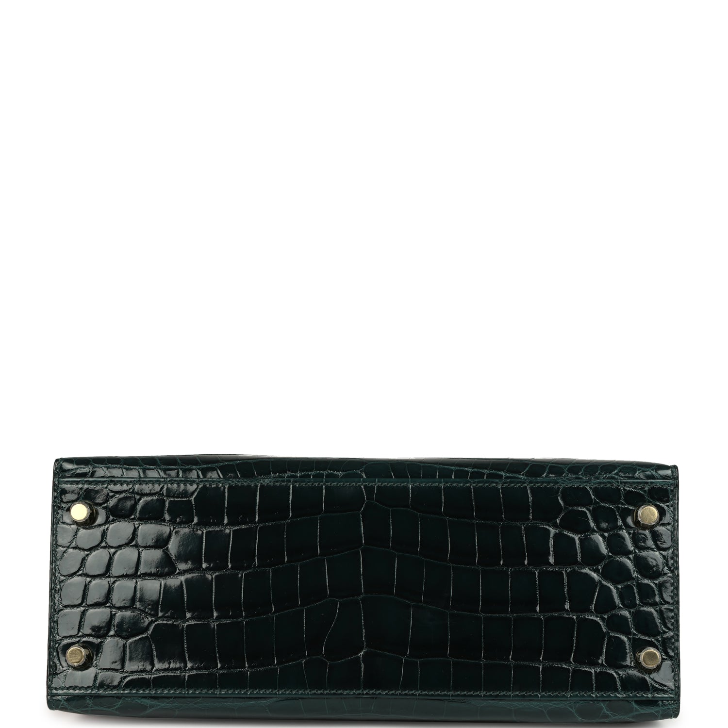 Pre-owned Hermes Kelly Sellier 28 Vert Cypres Shiny Niloticus Crocodile Gold Hardware